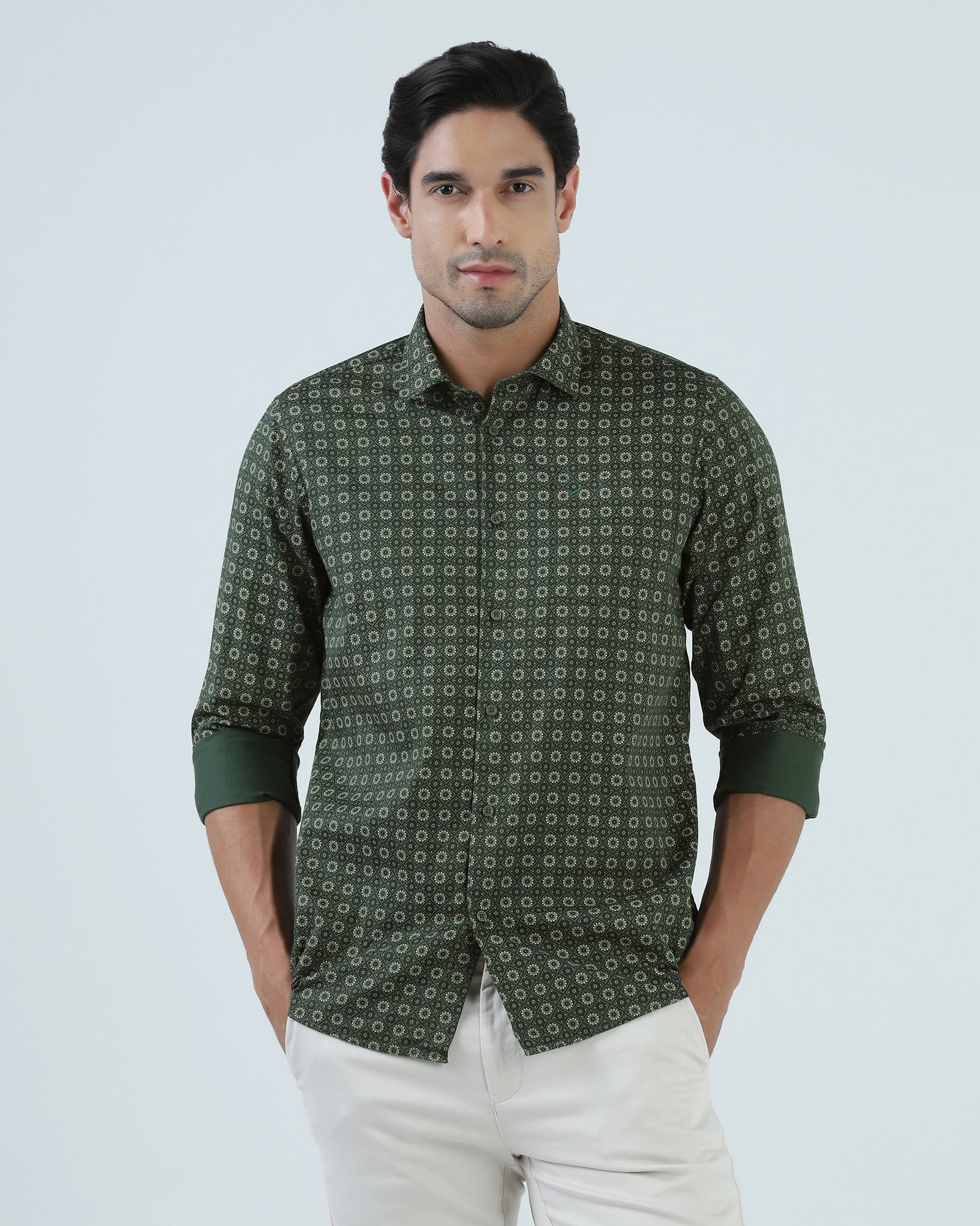 Dark Green Printed Shirt - Fettiq