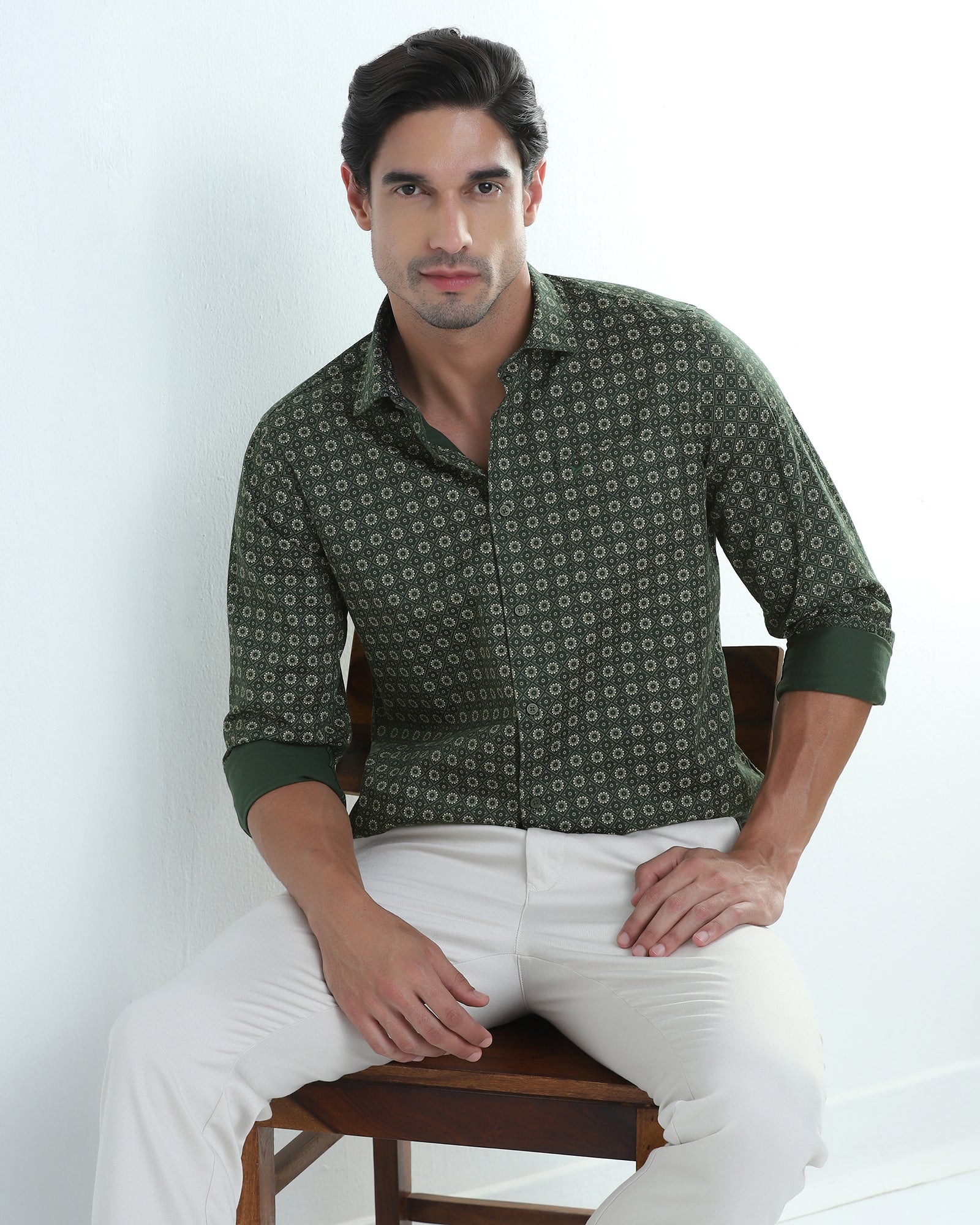 Dark Green Printed Shirt - Fettiq