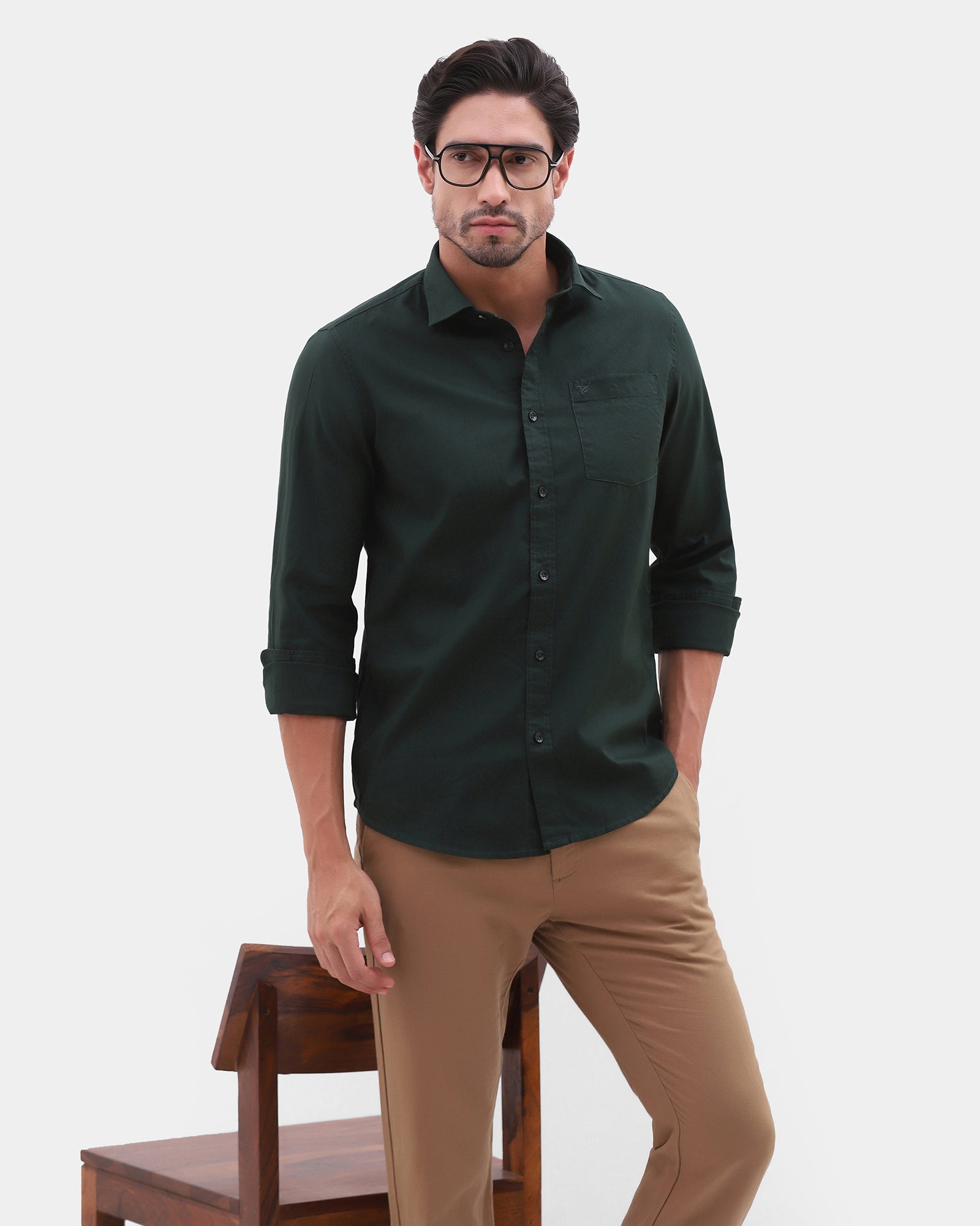 Dark Green Printed Shirt - Gebbew