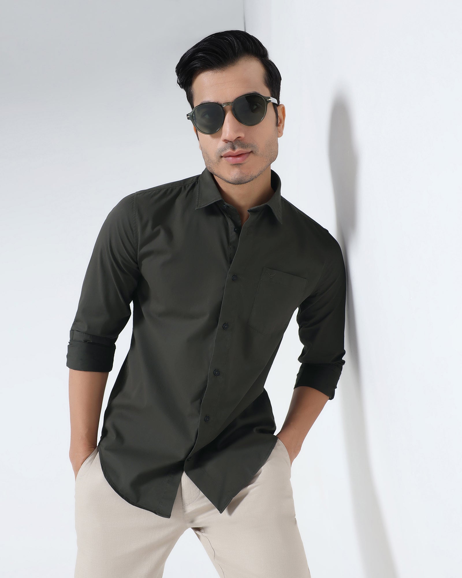 Dark Green Solid Shirt - Samro