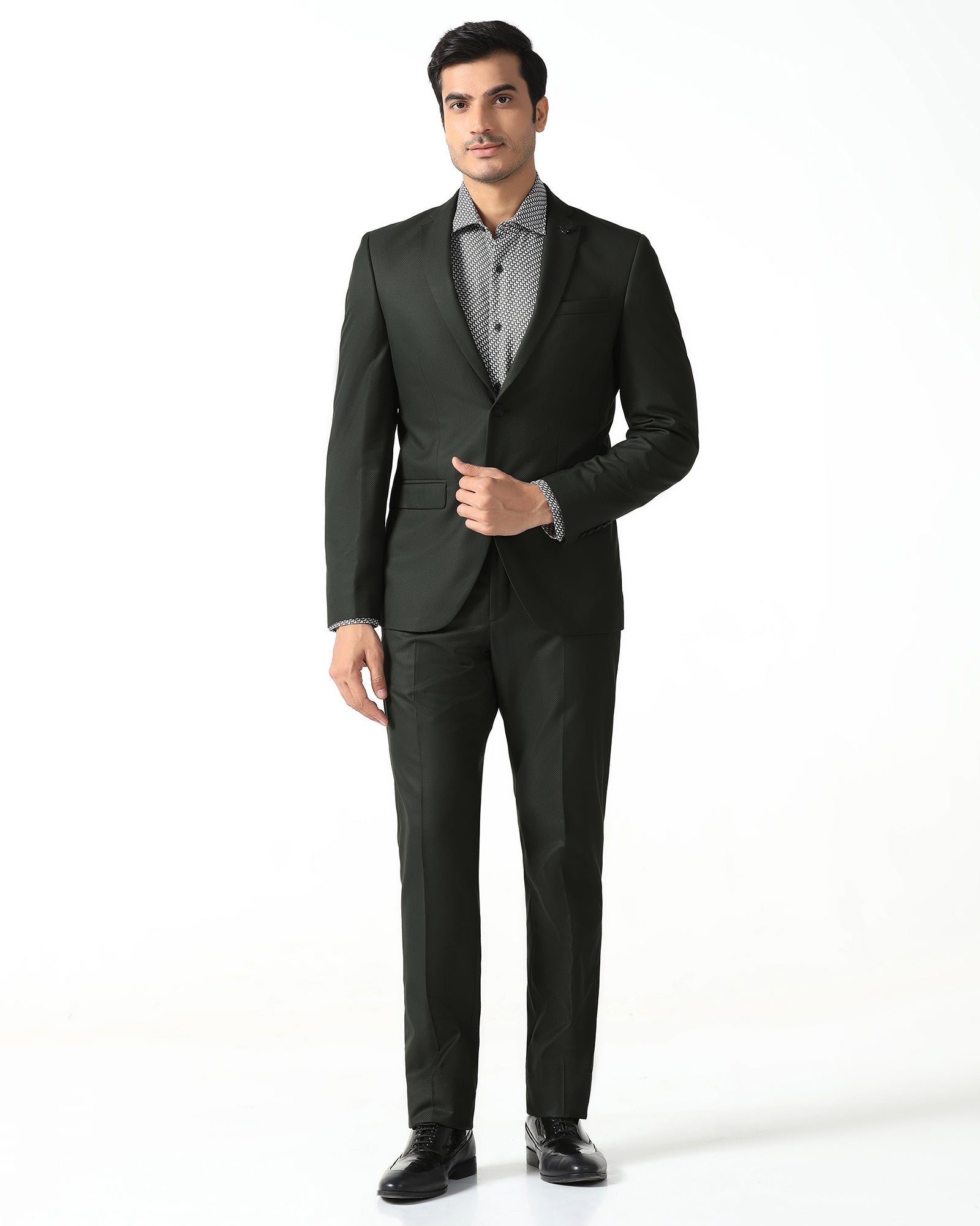 Dark Green Two Piece Textured Suit - Qualcom