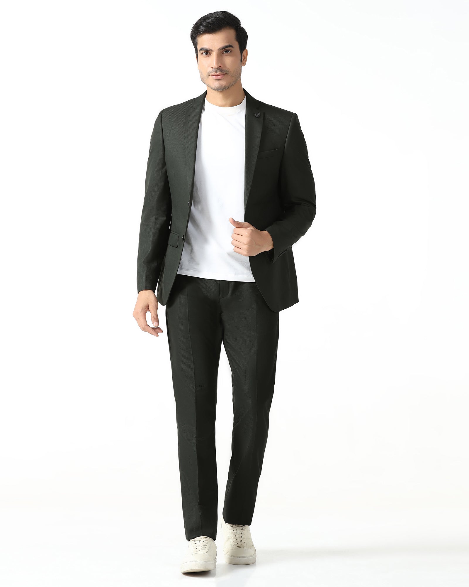 Dark Green Two Piece Textured Suit - Qualcom