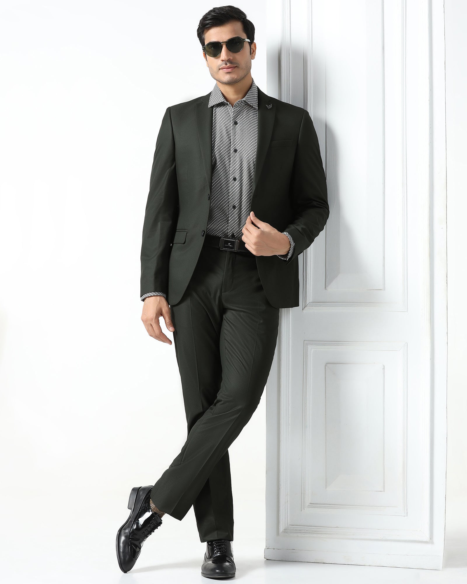 Dark Green Two Piece Textured Suit - Qualcom