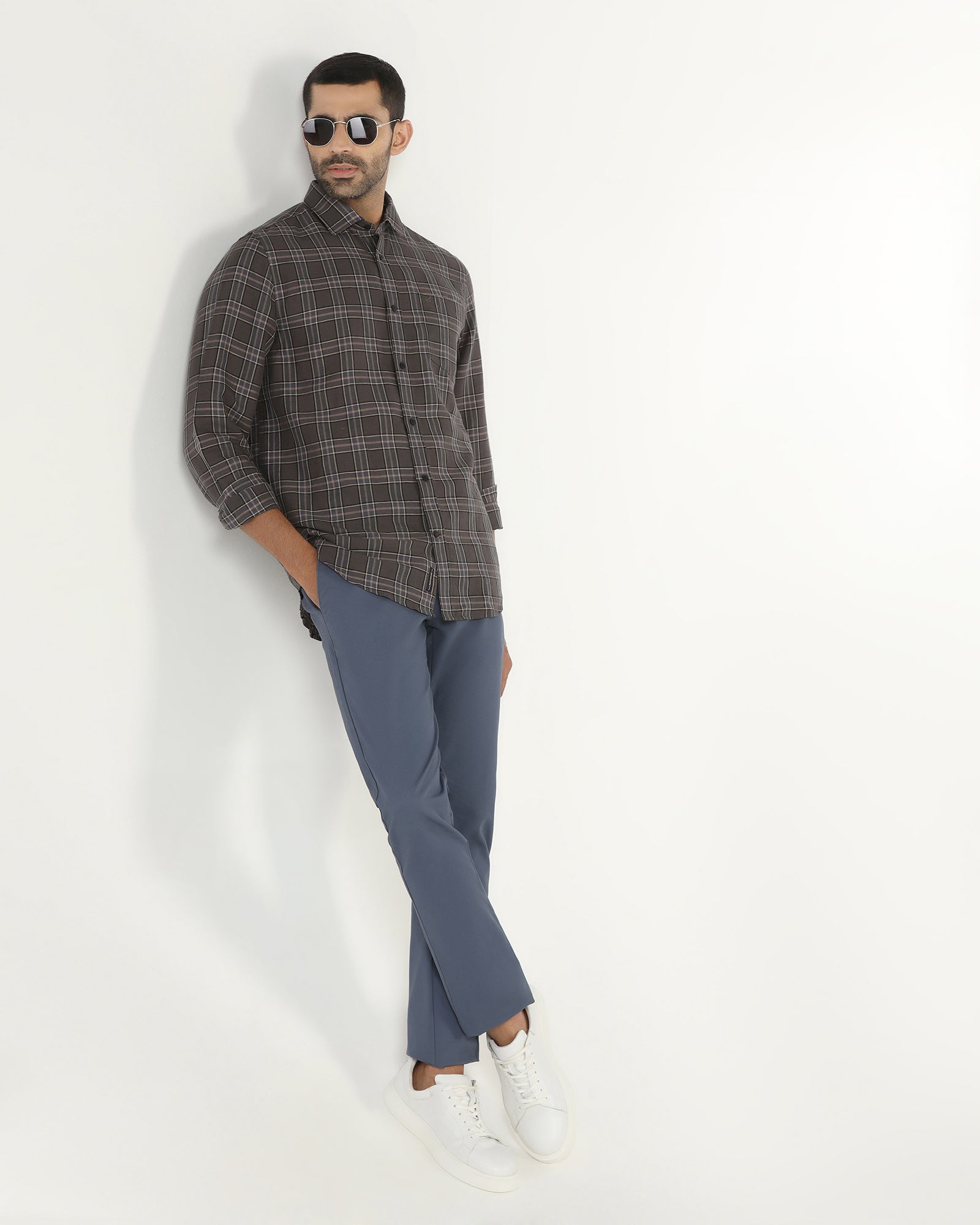 Dark Grey Linen Check Shirt - Madrik