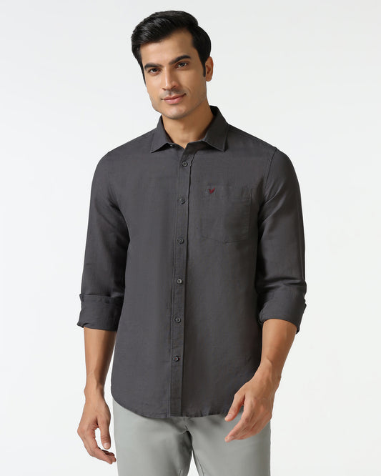 Dark Grey Linen Solid Shirt - Salmon