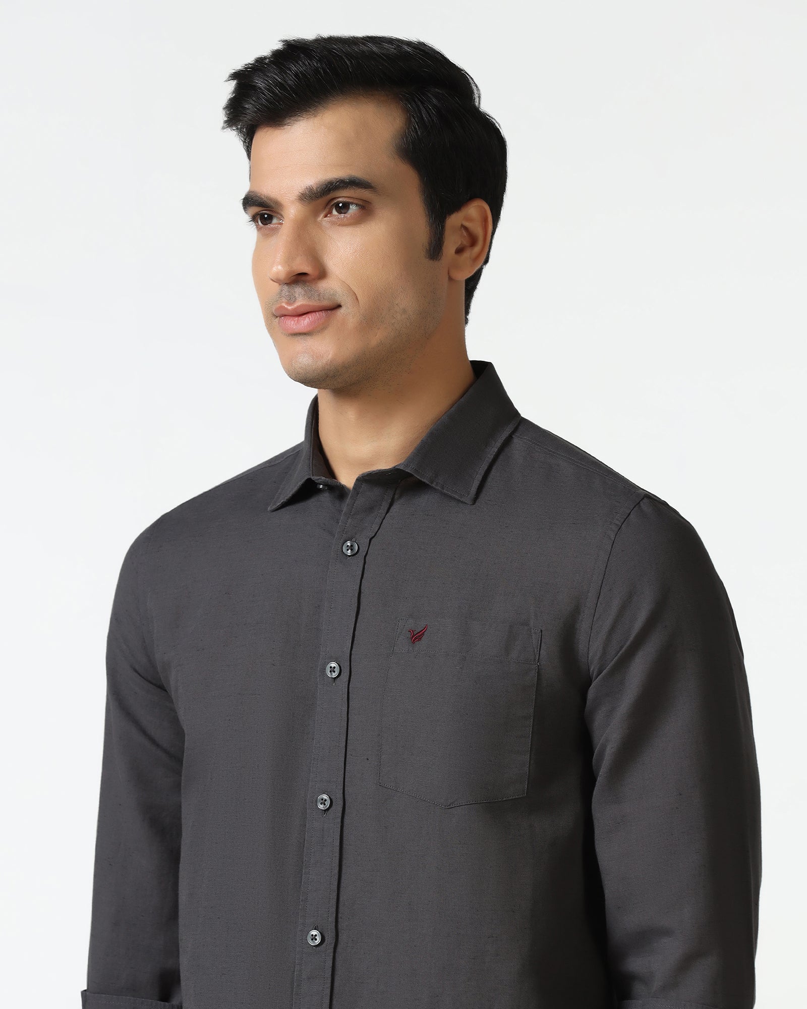 Dark Grey Linen Solid Shirt - Salmon