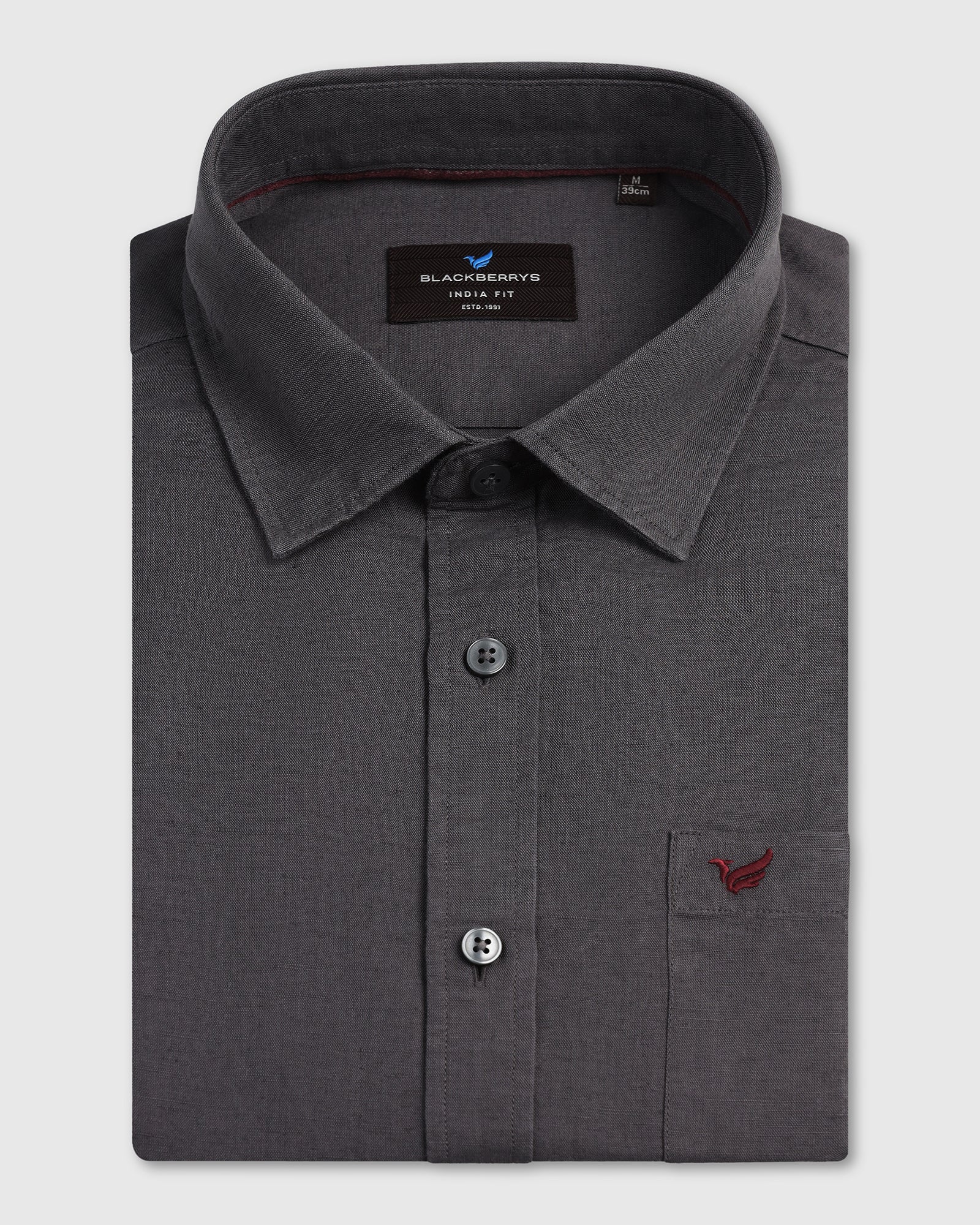 Dark Grey Linen Solid Shirt - Salmon