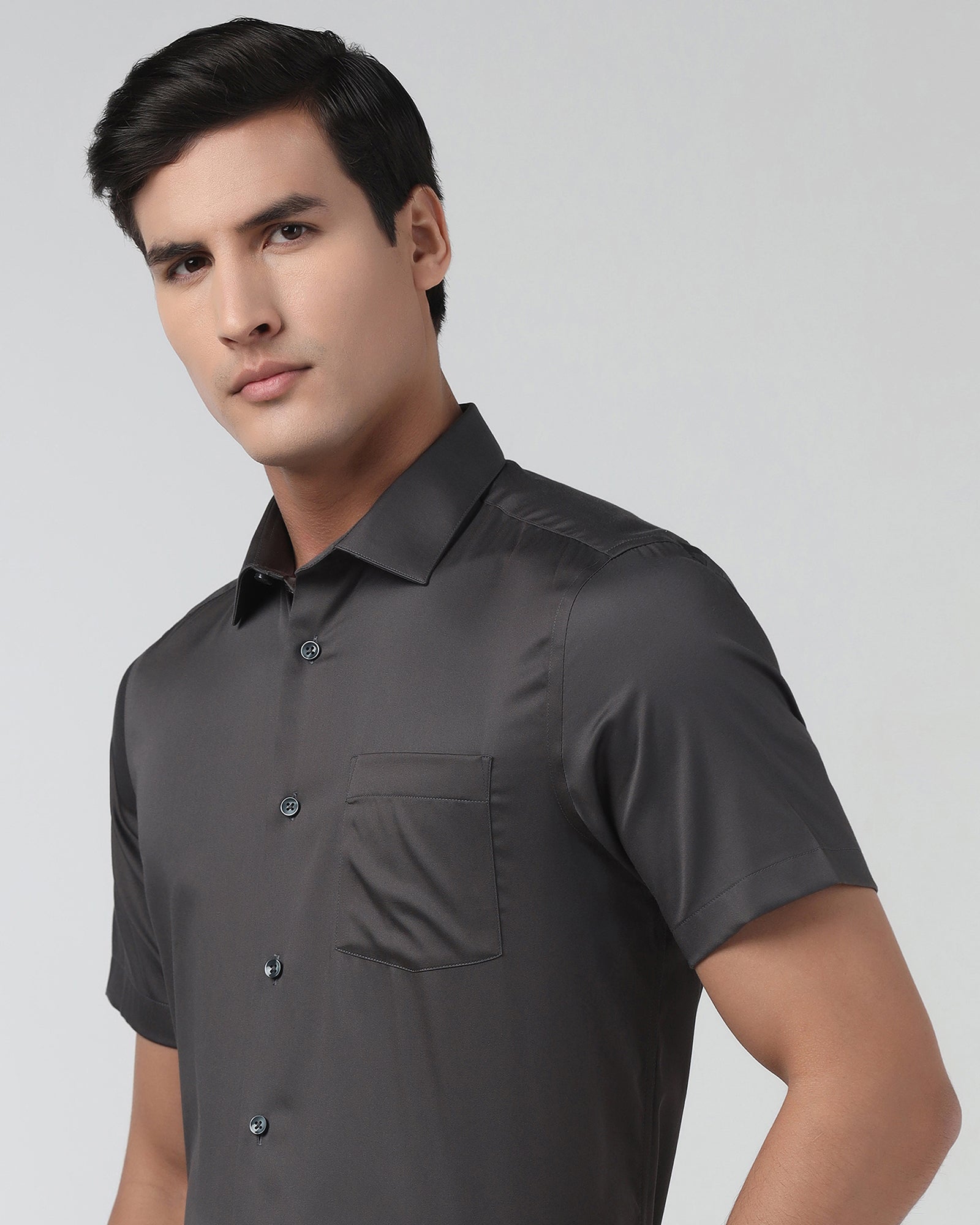 Dark Grey Half Sleeve Non Iron Solid Shirt - Sylvia