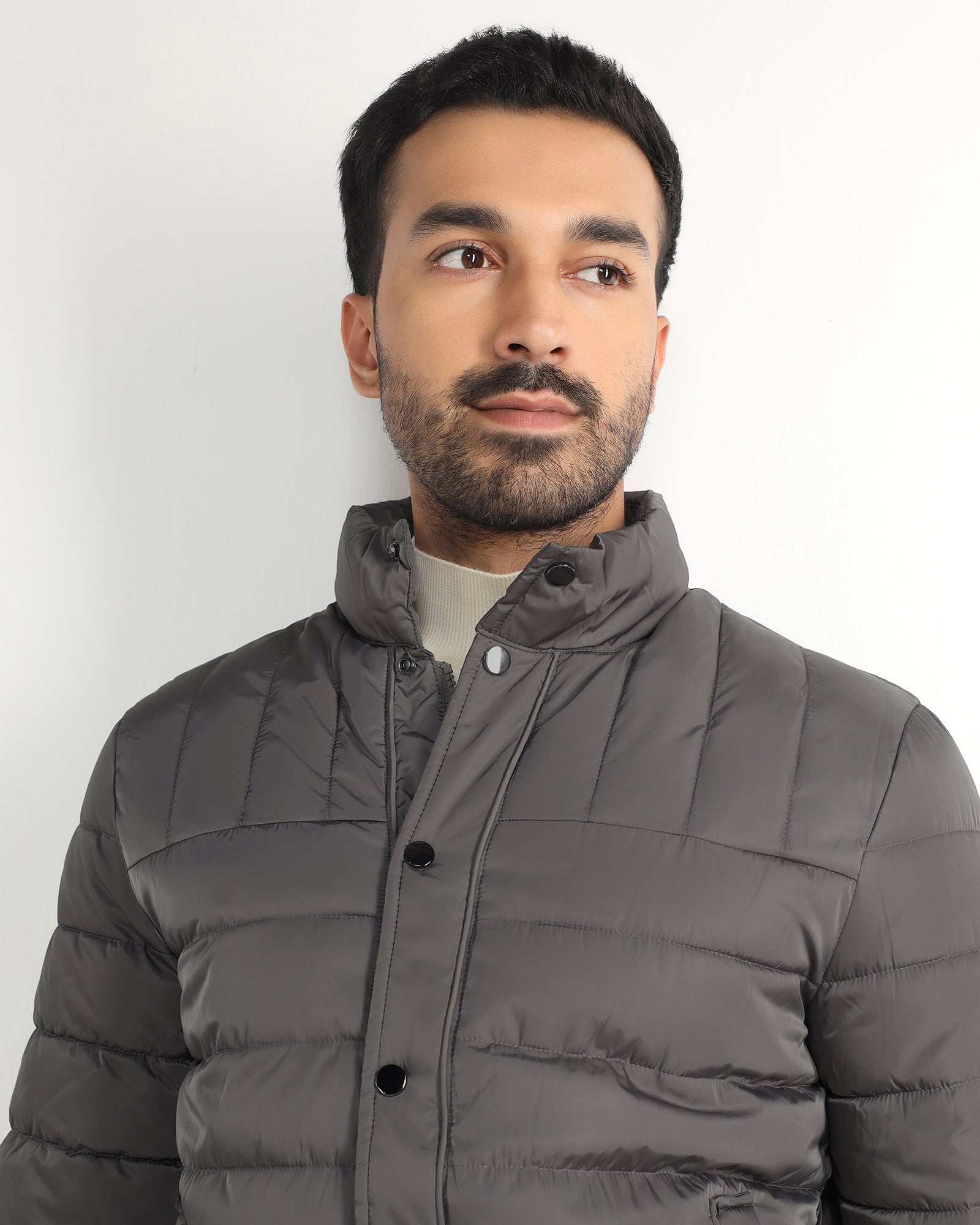 Dark Grey Solid Zipper Jacket - Aproni