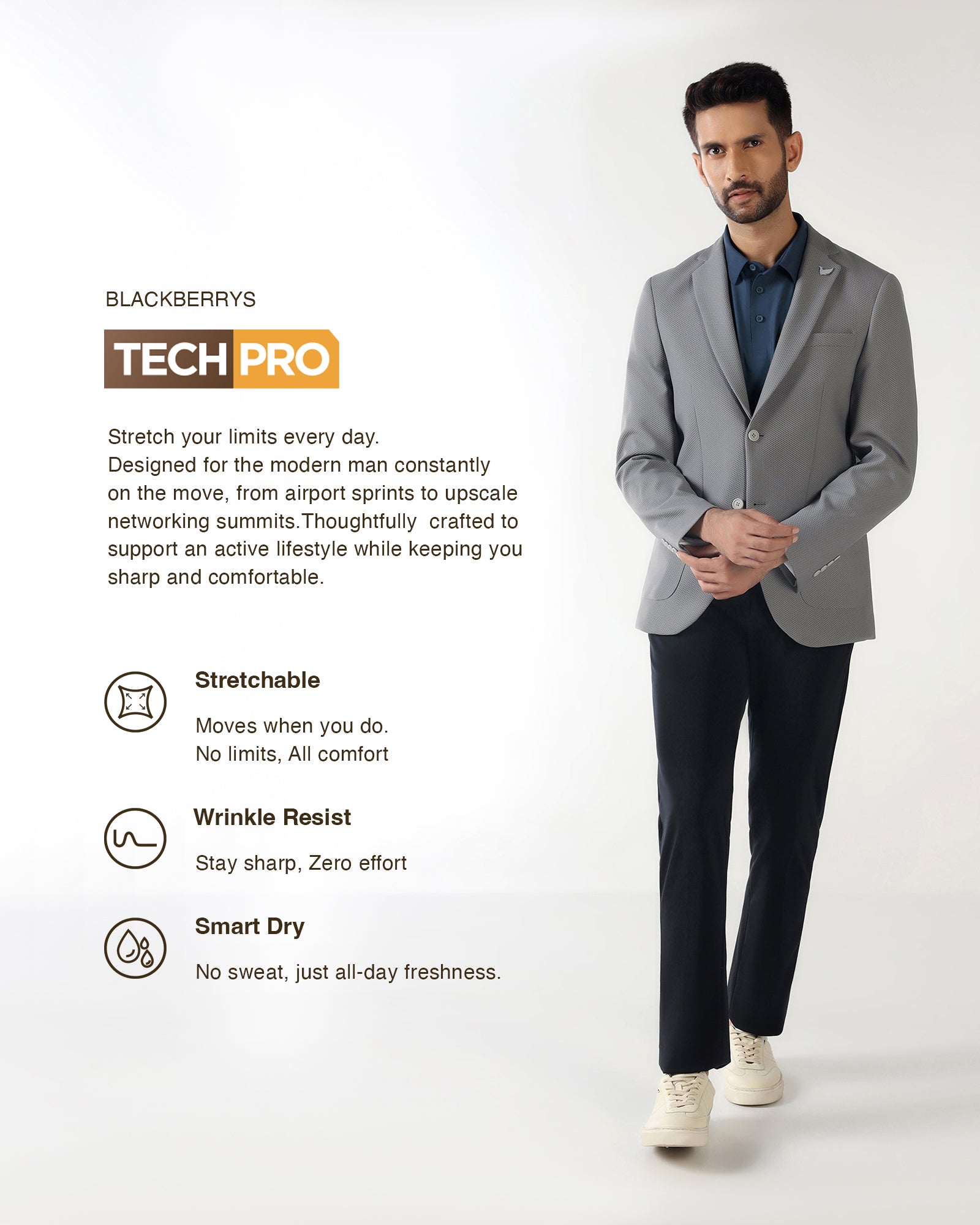 Dark Grey TechPro Textured Blazer - Bowmore