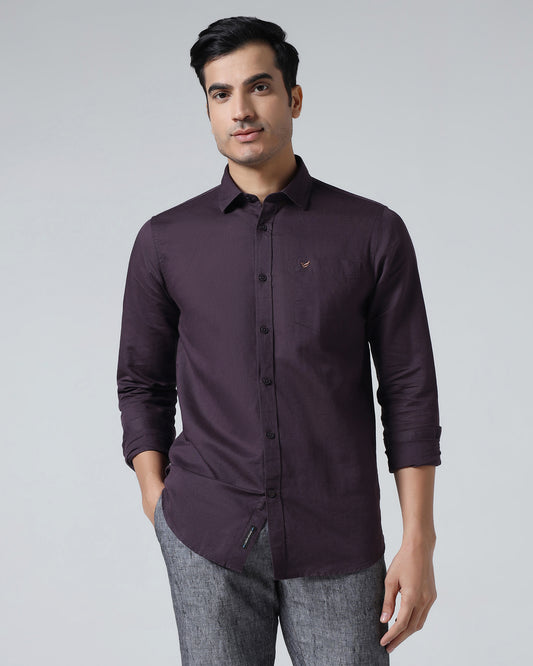 Dark Purple Linen Solid Shirt - Cleo