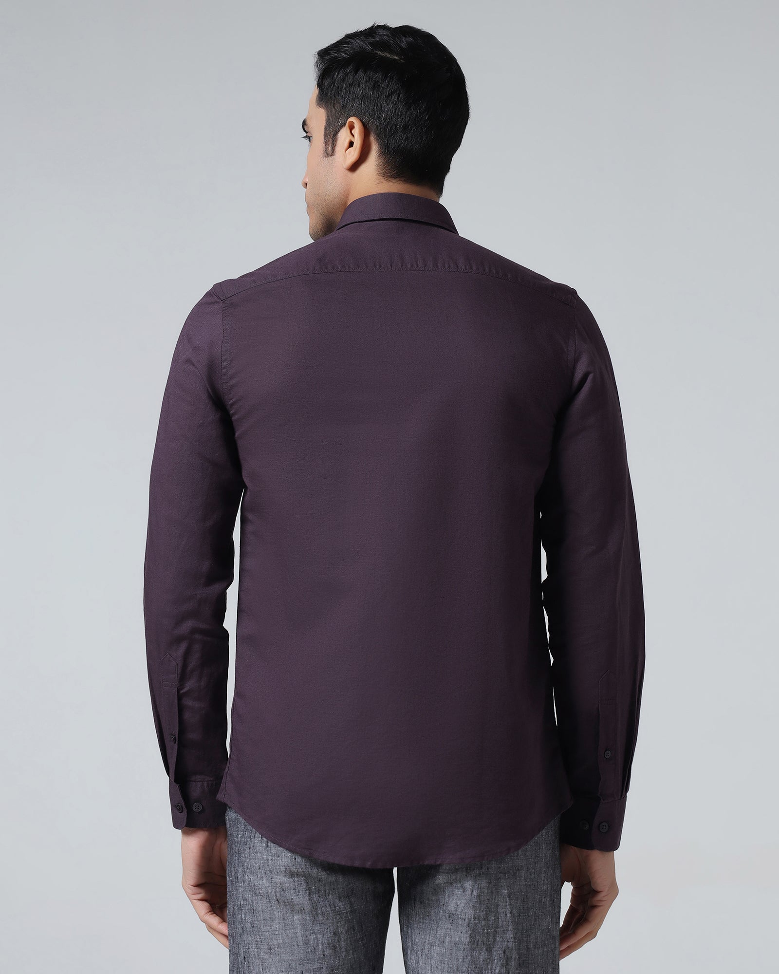 Dark Purple Linen Solid Shirt - Cleo