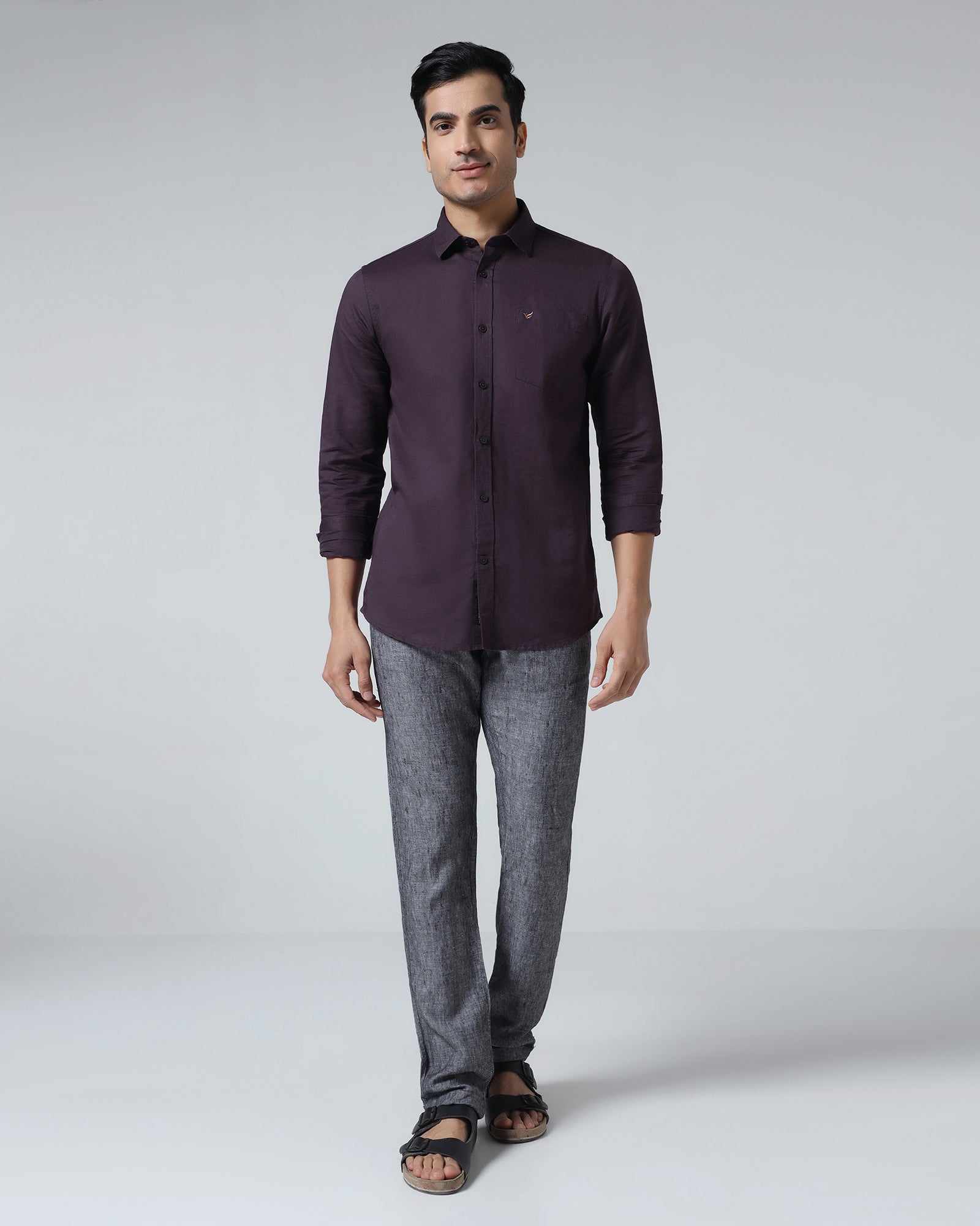 Dark Purple Linen Solid Shirt - Cleo