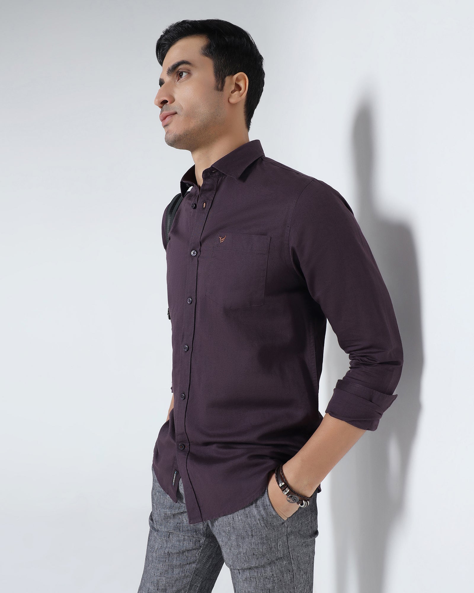 Dark Purple Linen Solid Shirt - Cleo