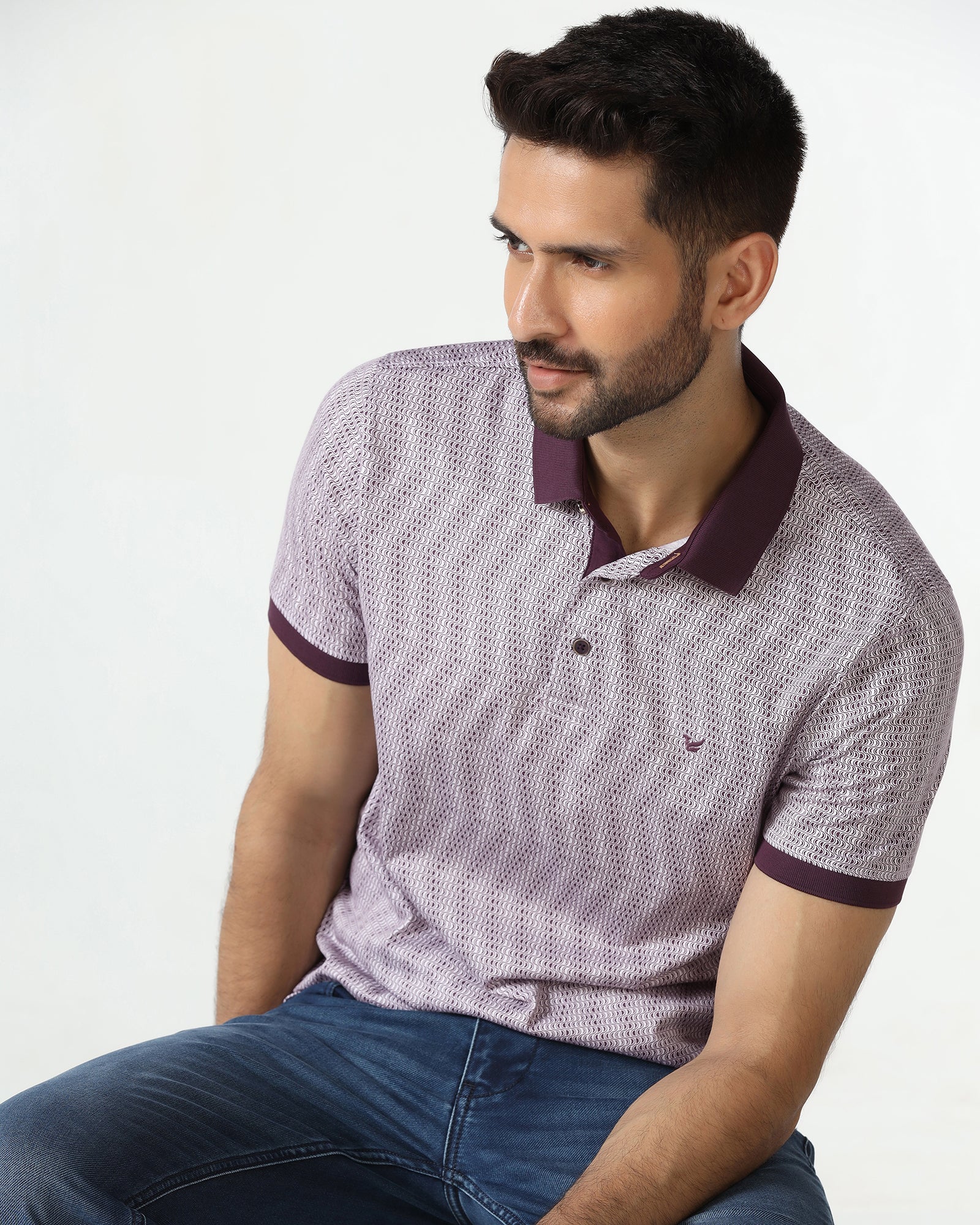 Dark Purple Printed Polo - Zap