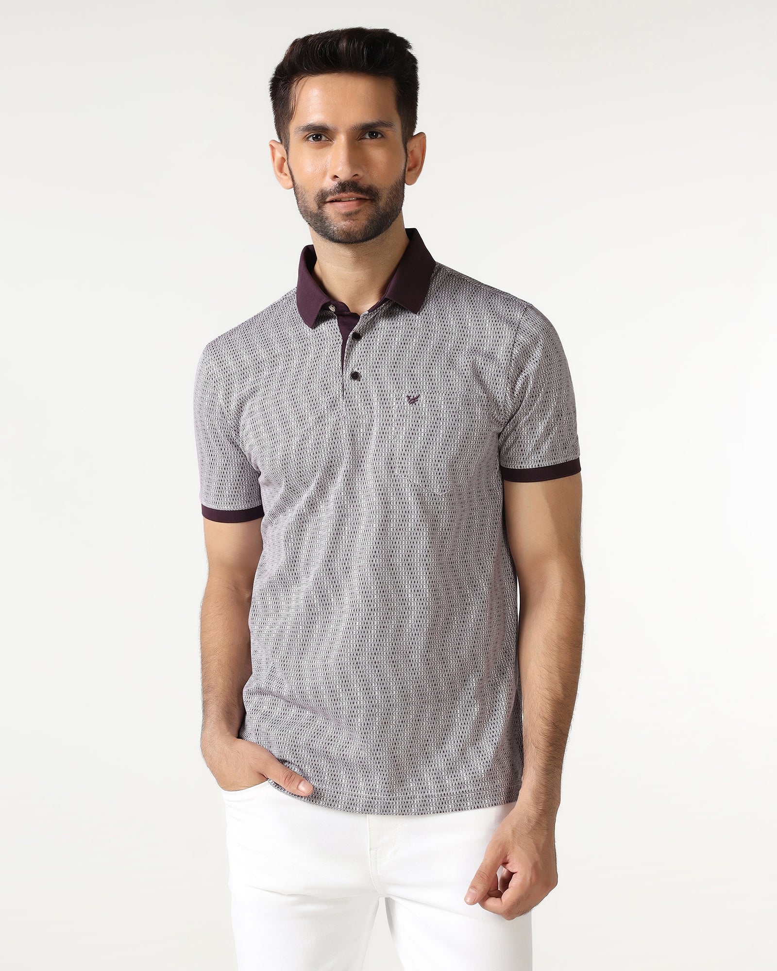 Dark Purple Printed Polo - Zap