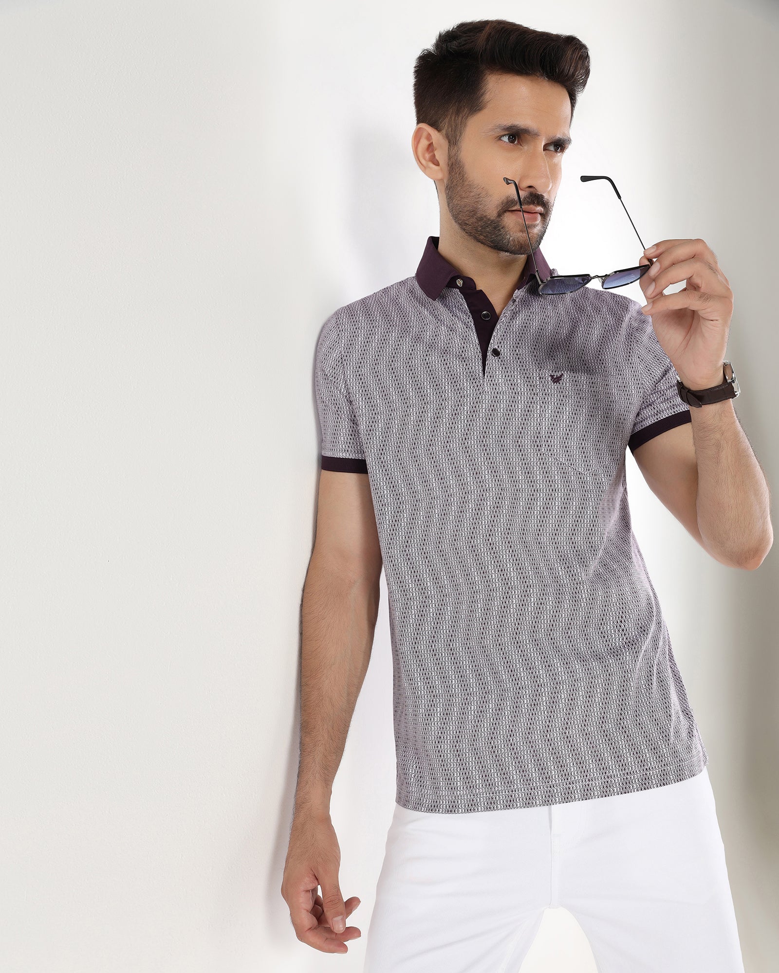 Dark Purple Printed Polo - Zap