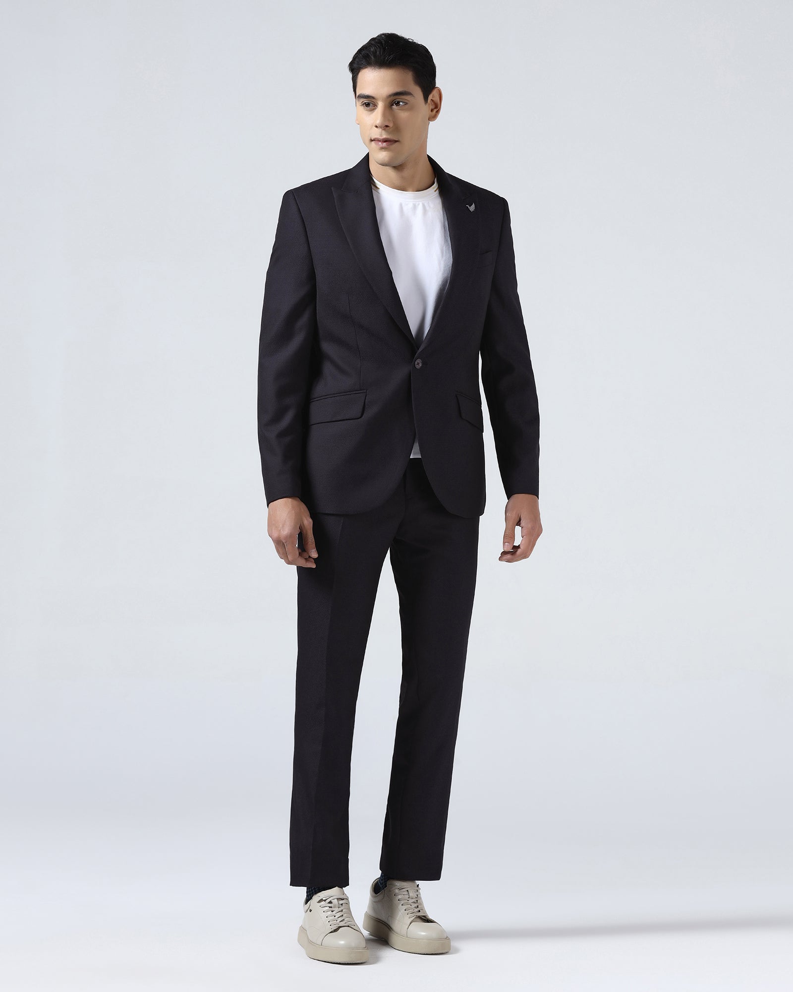 Dark Purple Three Piece Jacquard Suit - Balliso