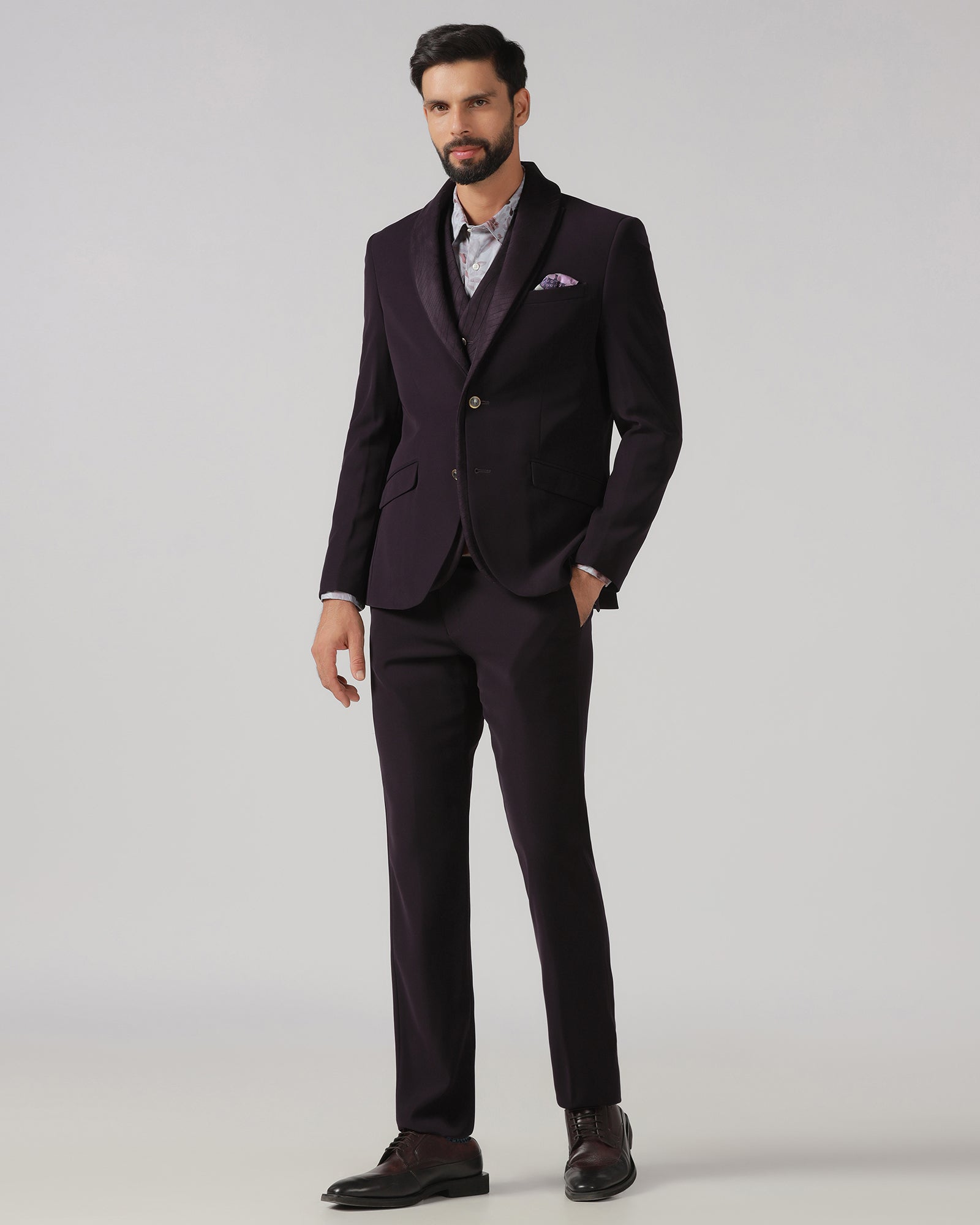 Dark Purple Three Piece Solid Suit - Erron