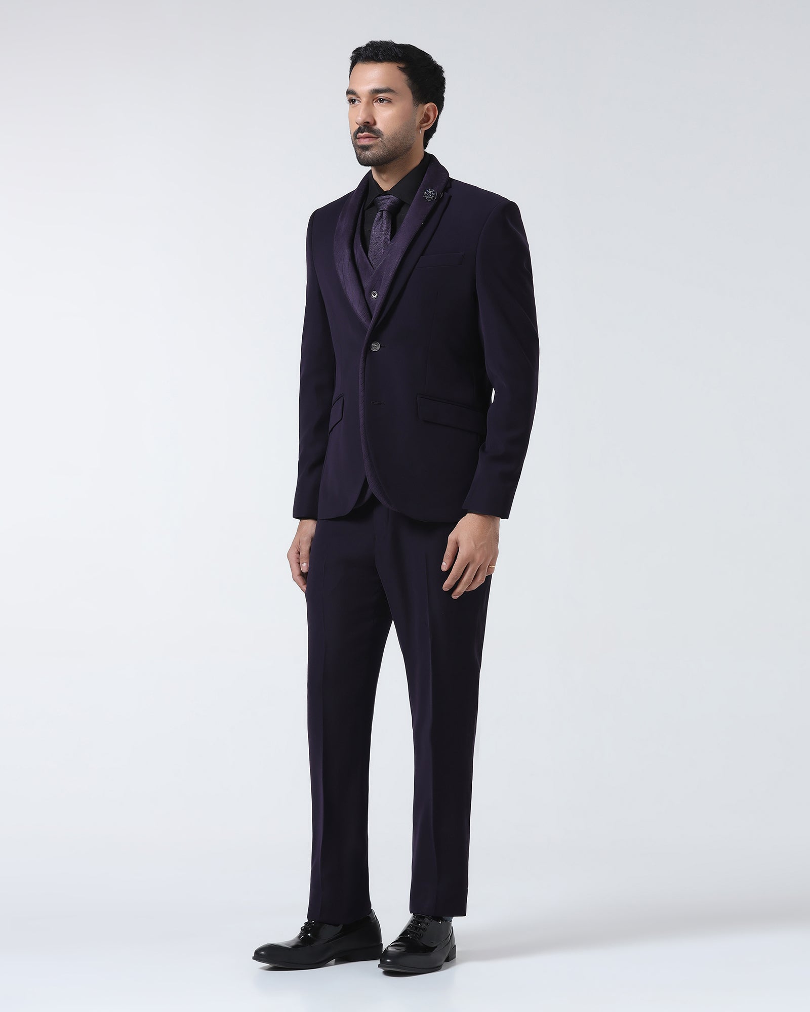 Dark Purple Three Piece Solid Suit - Erron