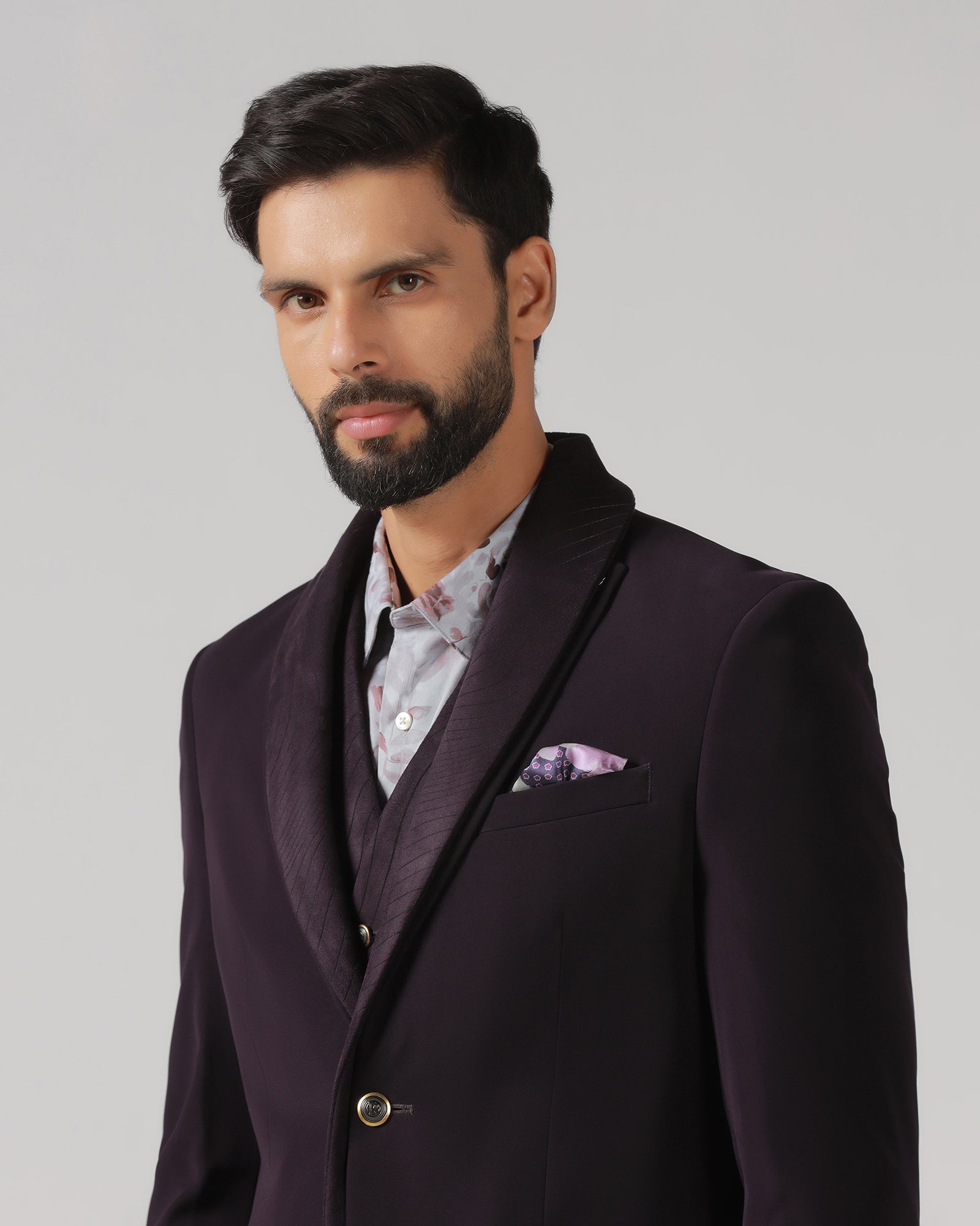 Dark Purple Three Piece Solid Suit - Erron
