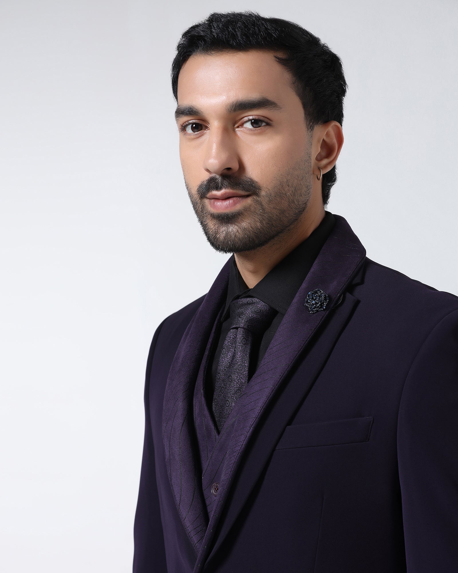 Dark Purple Three Piece Solid Suit - Erron