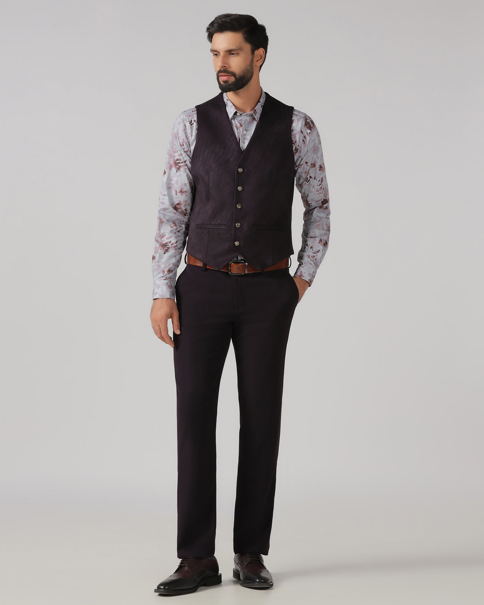 Dark Purple Three Piece Solid Suit - Erron