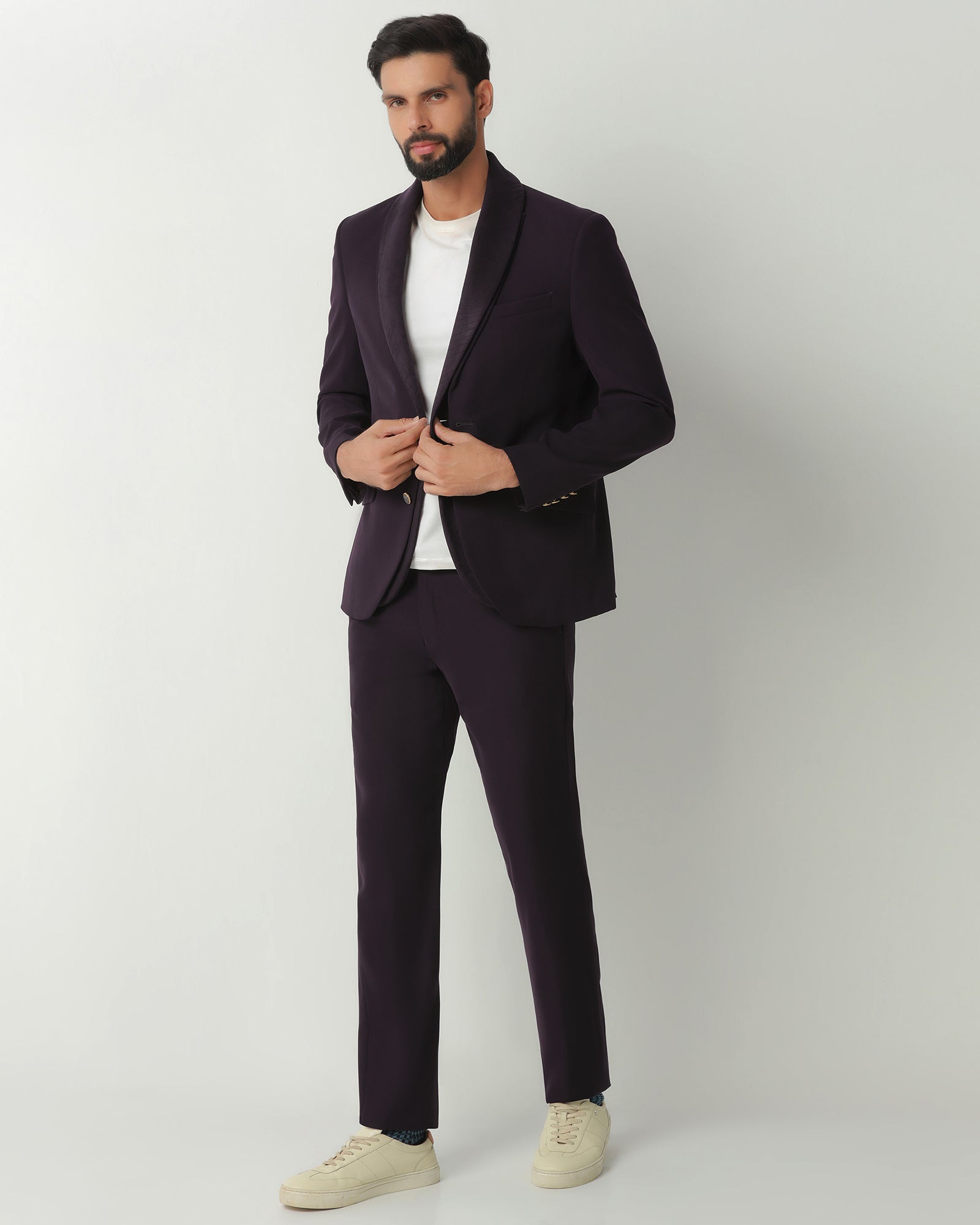 Dark Purple Three Piece Solid Suit - Erron