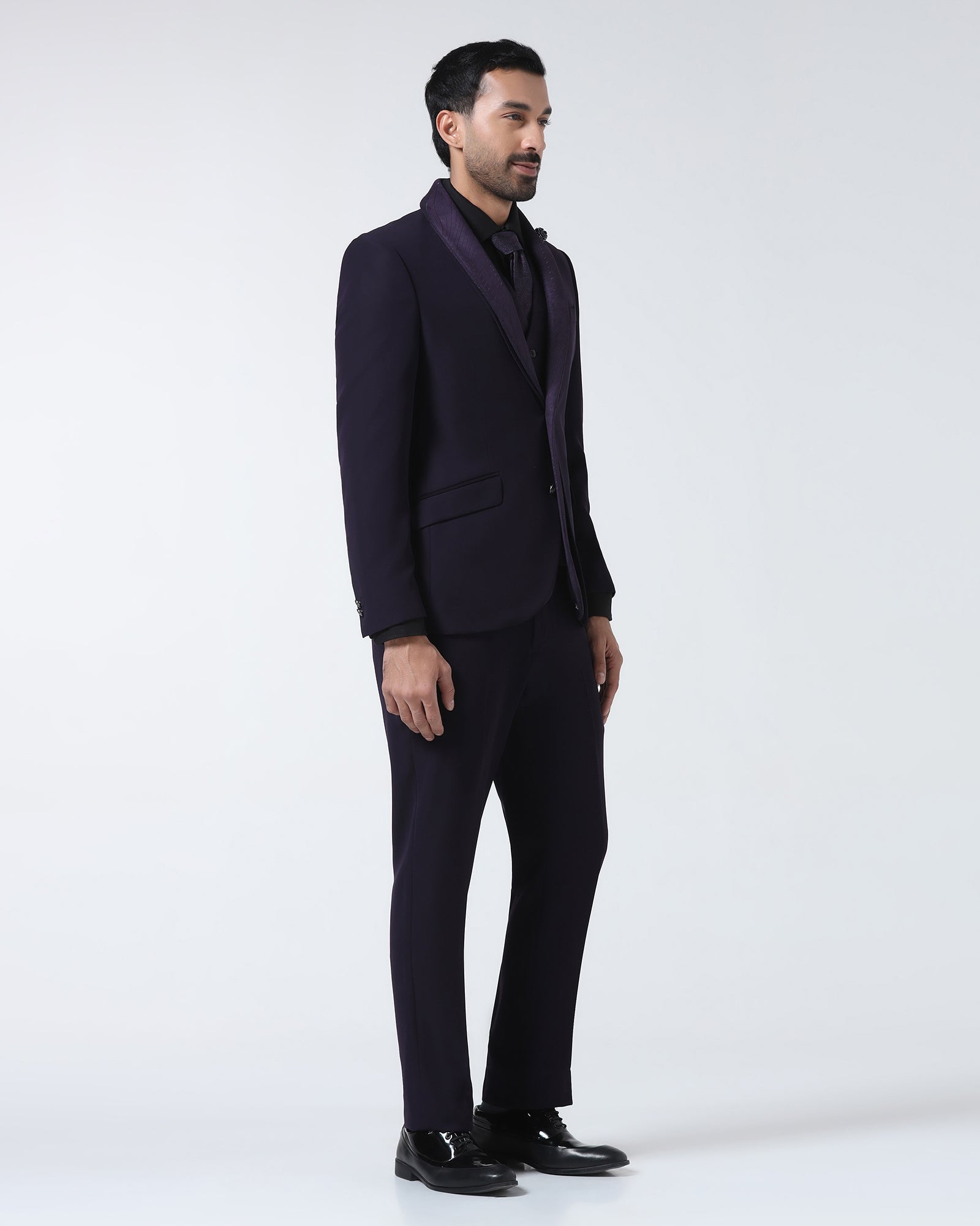Dark Purple Three Piece Solid Suit - Erron