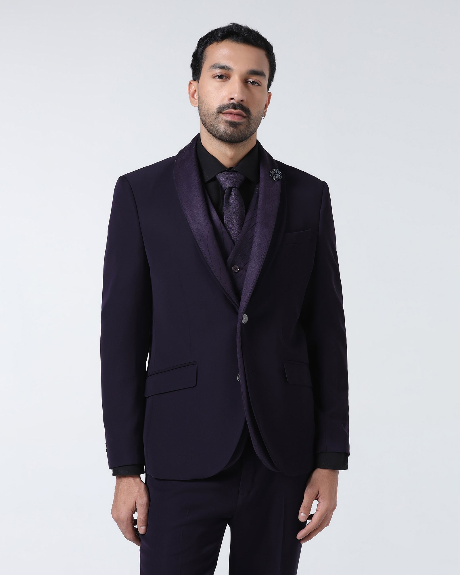 Dark Purple Three Piece Solid Suit - Erron