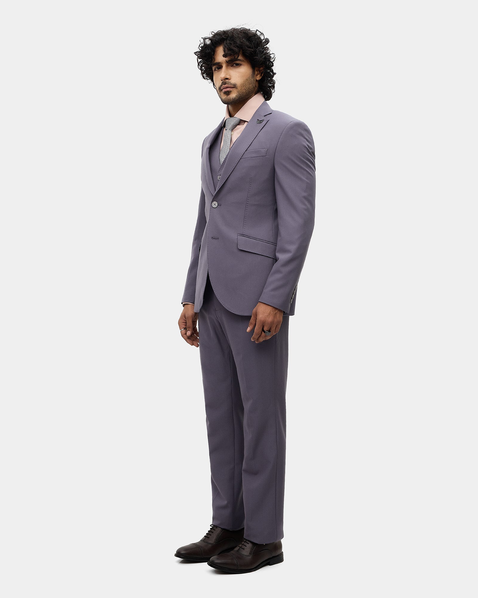Dark Purple Three Piece Textured Suit - Fidela