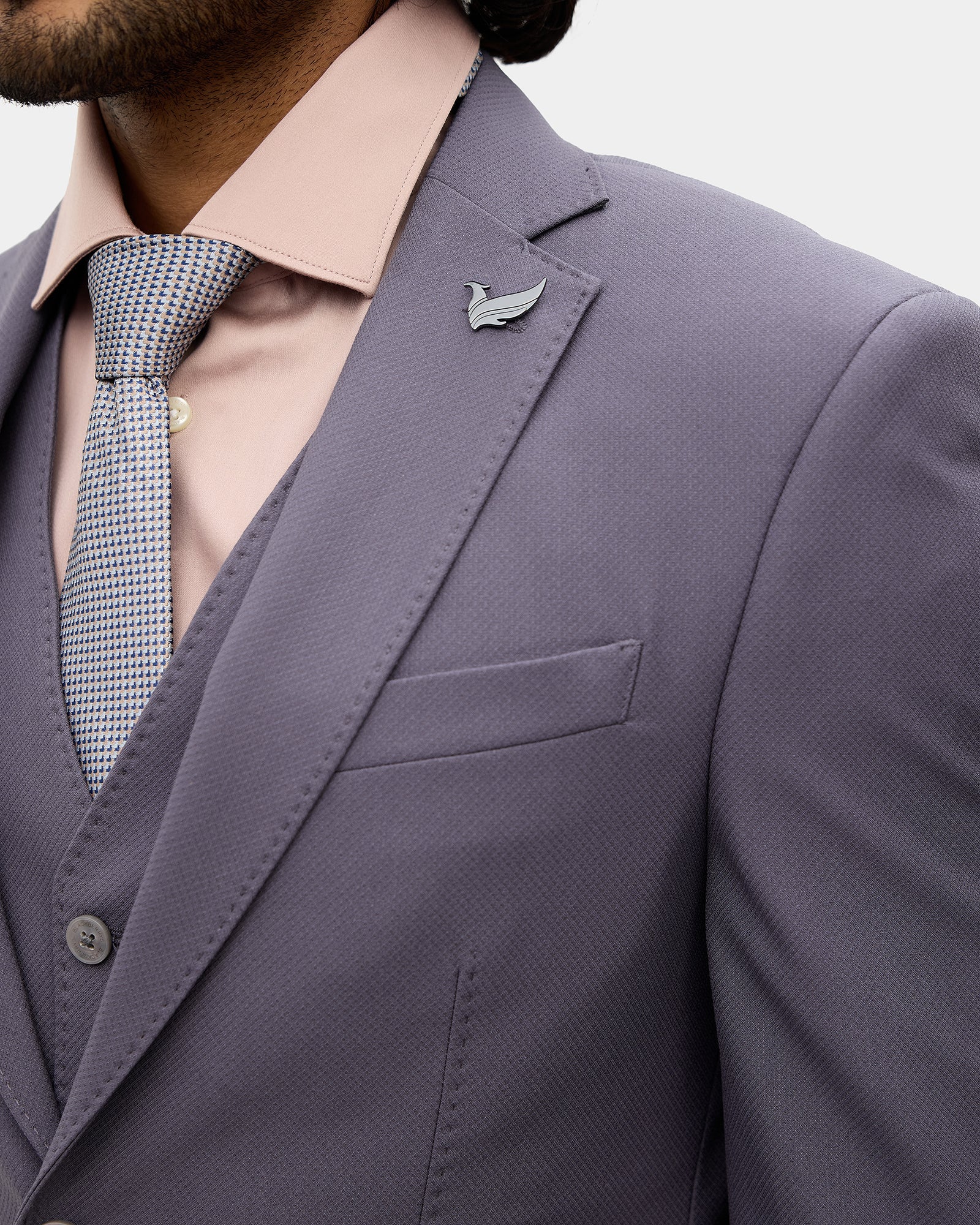 Dark Purple Three Piece Textured Suit - Fidela