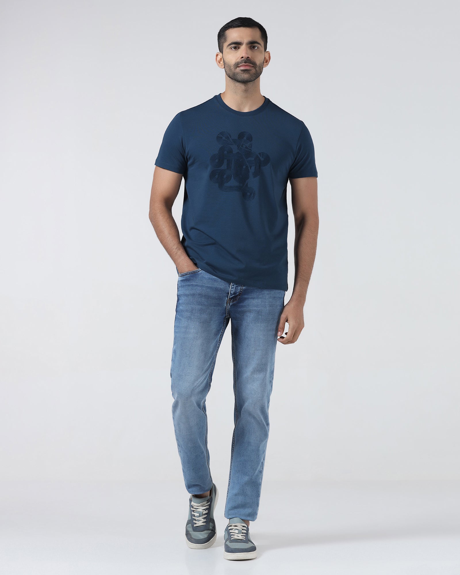 Deep Teal Crew Neck Printed T-Shirt - Misa