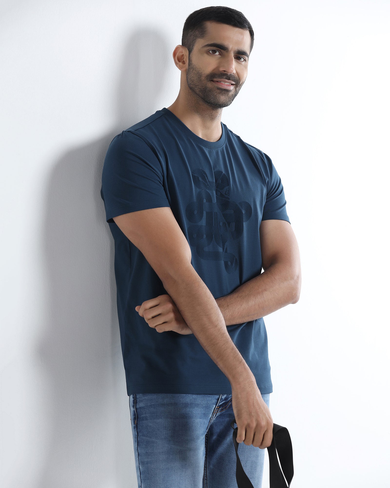 Deep Teal Crew Neck Printed T-Shirt - Misa