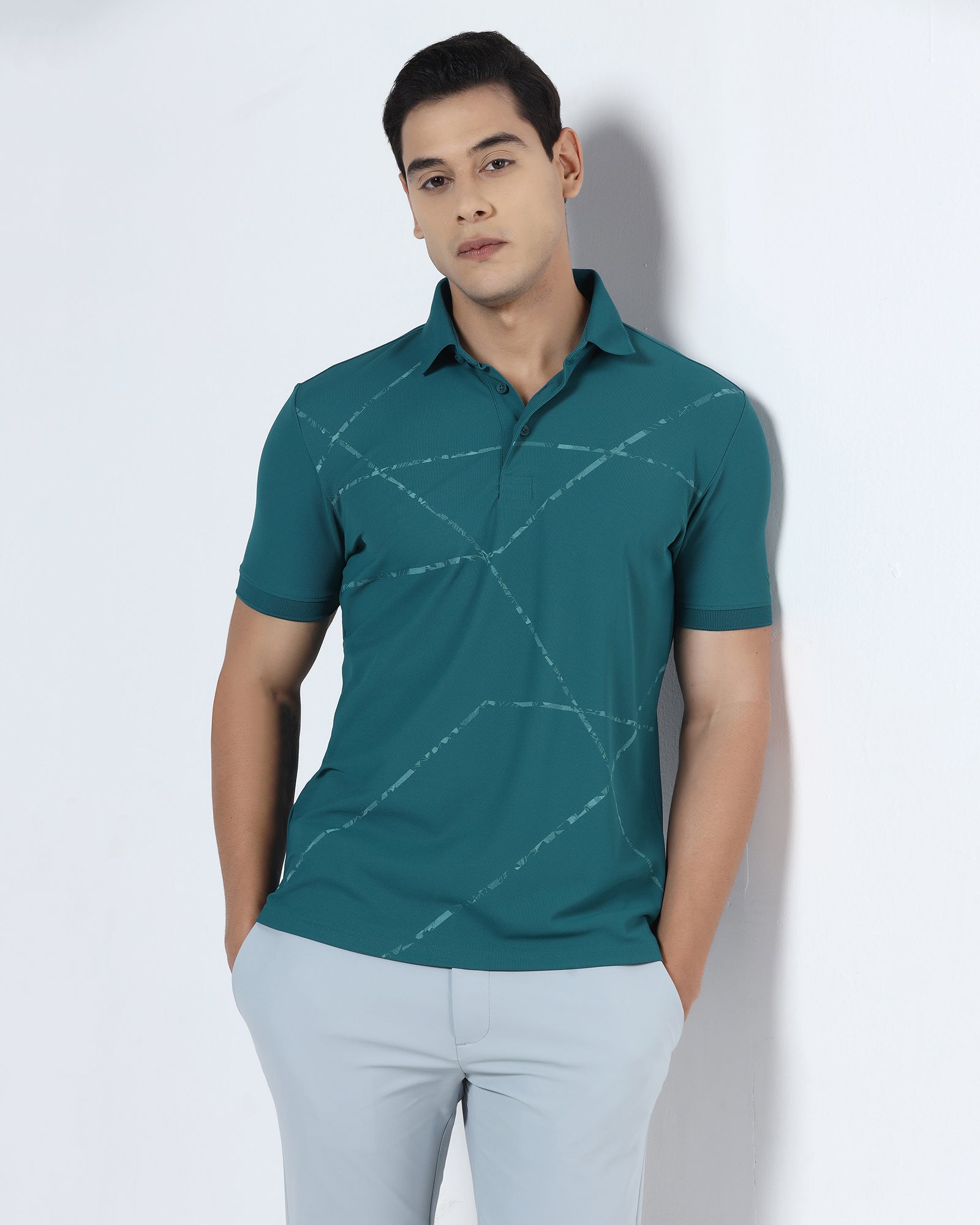 Deep Teal TechPro Printed Polo - Cedric