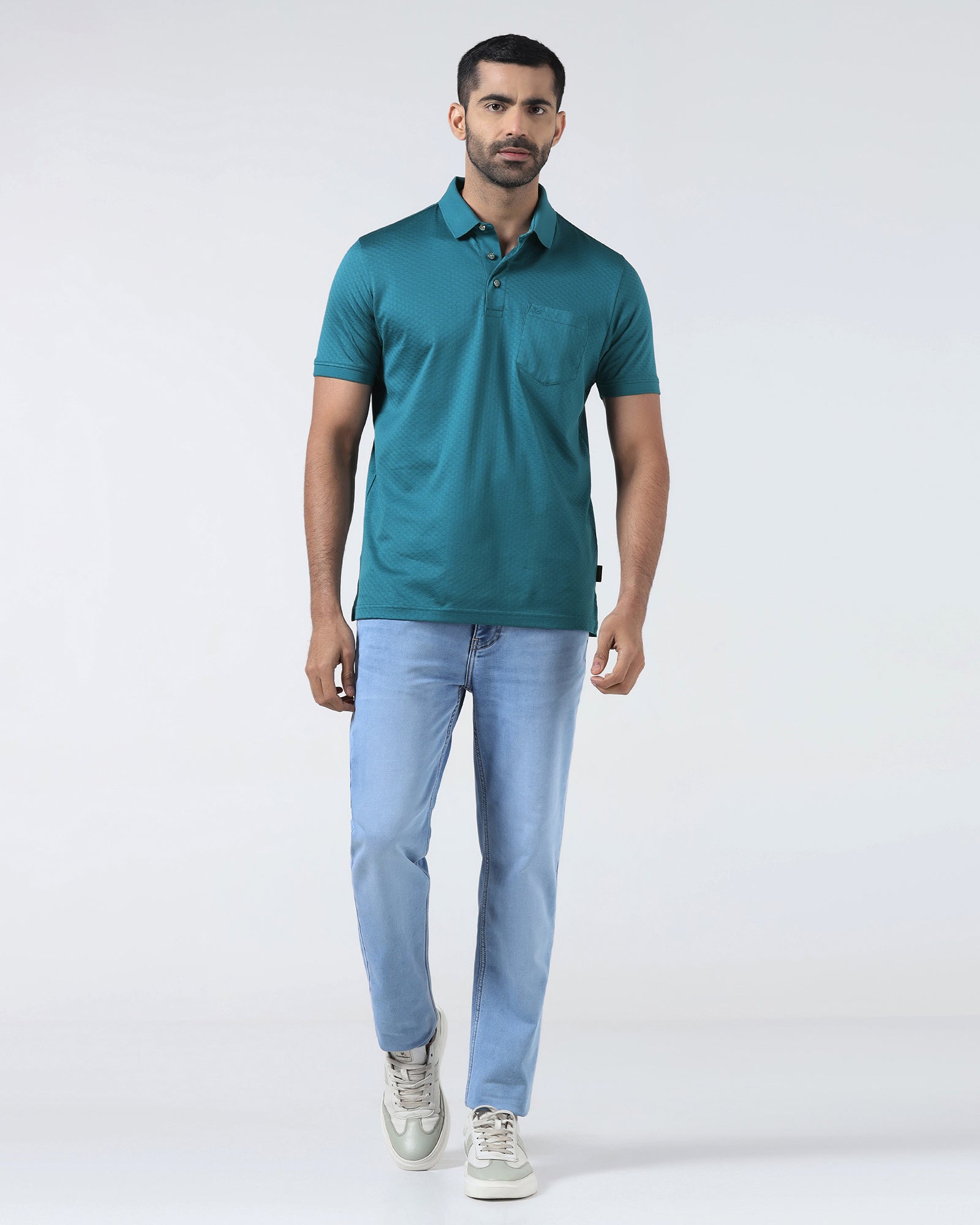 Deep Teal Textured Polo - Gama