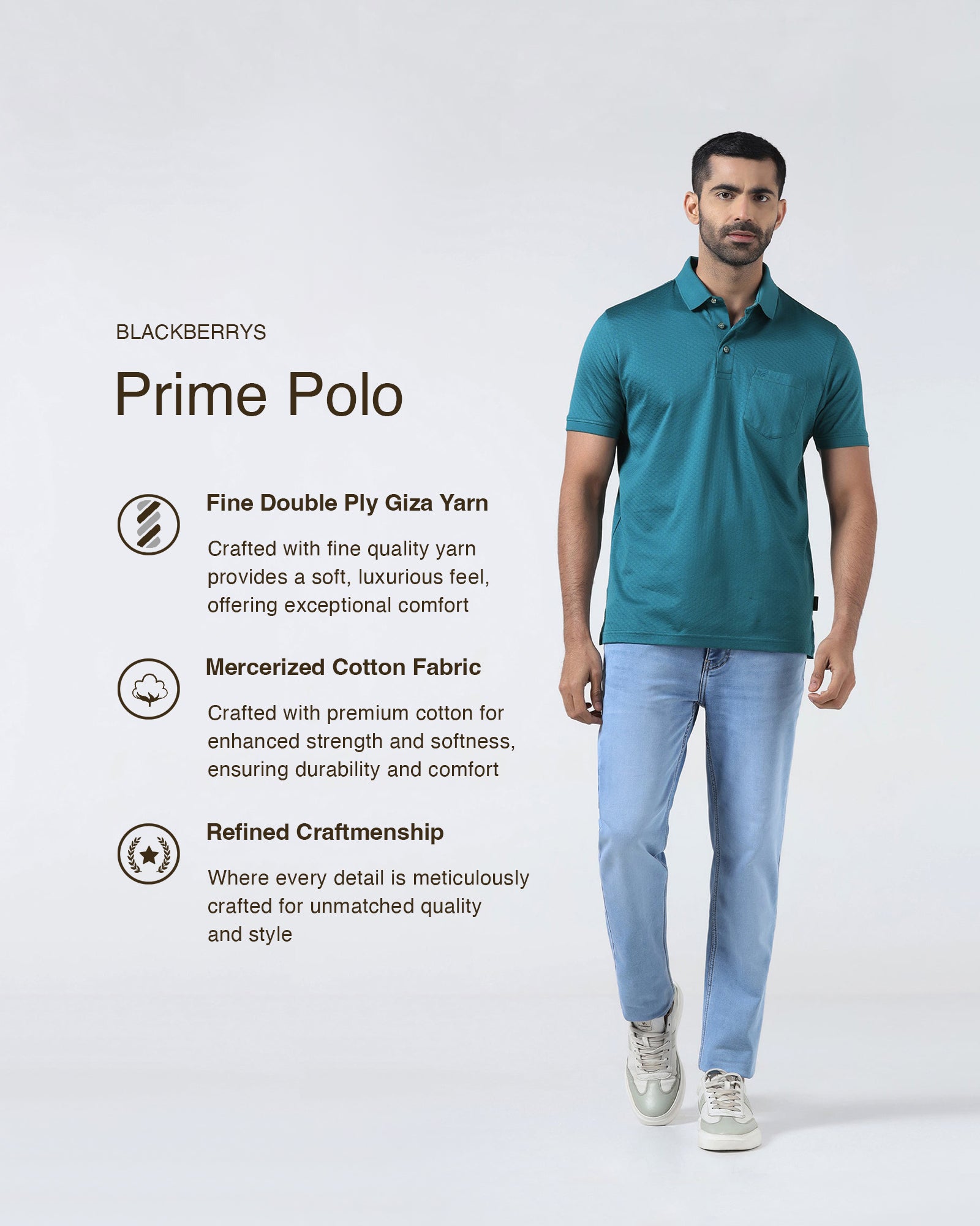 Deep Teal Textured Polo - Gama