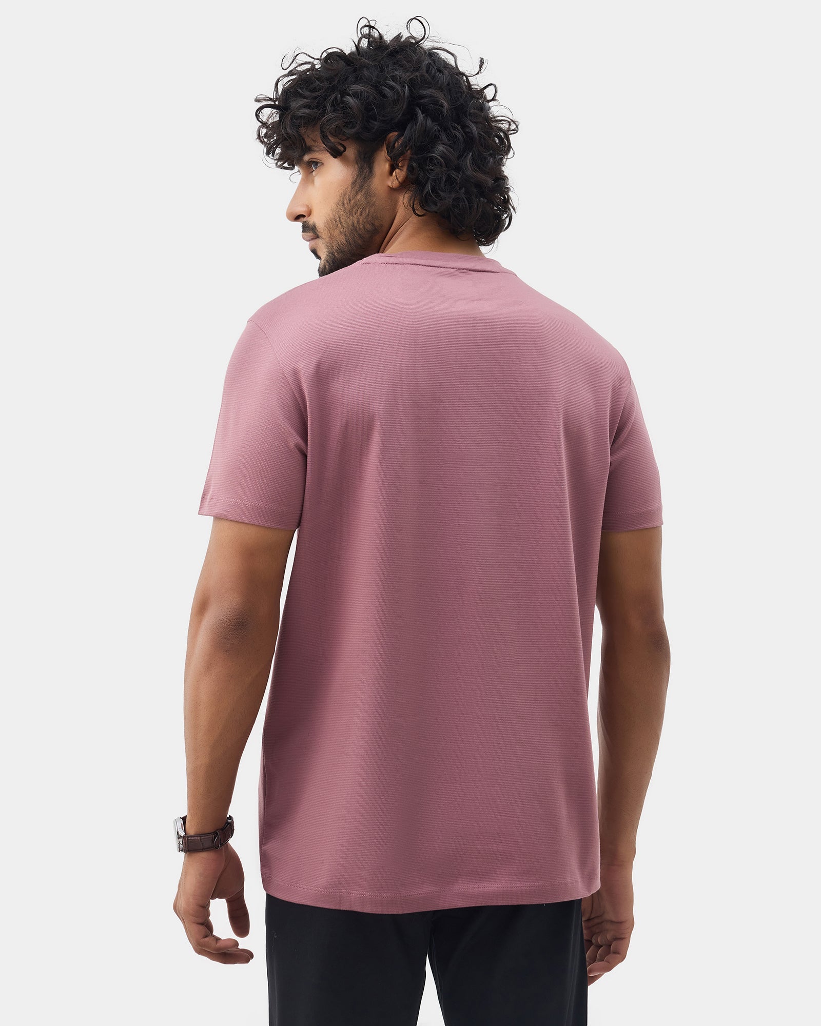 Dusty Lilac Crew Neck Textured T-Shirt - Yamazaki