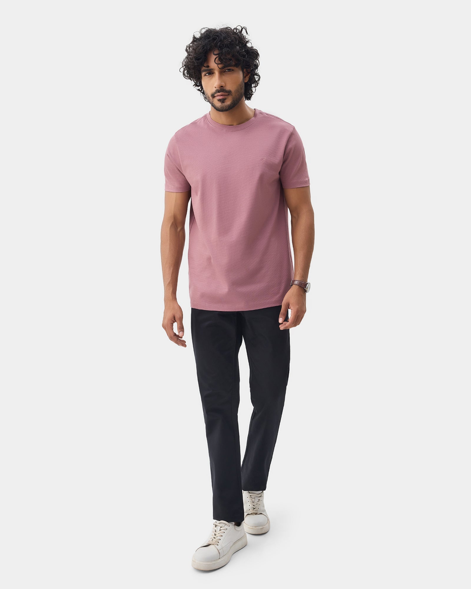 Dusty Lilac Crew Neck Textured T-Shirt - Yamazaki