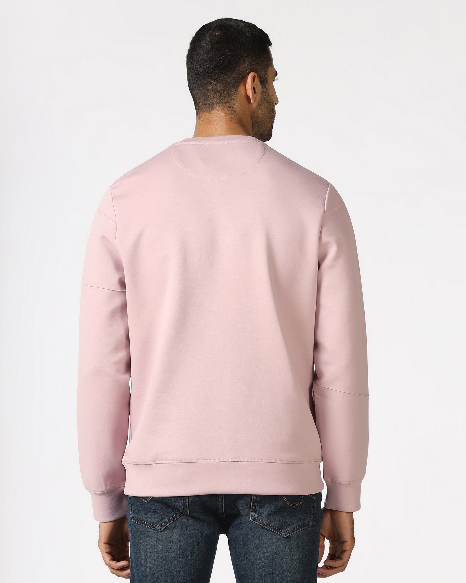 Dusty Pink Crew Neck Solid Sweatshirt - Dapper