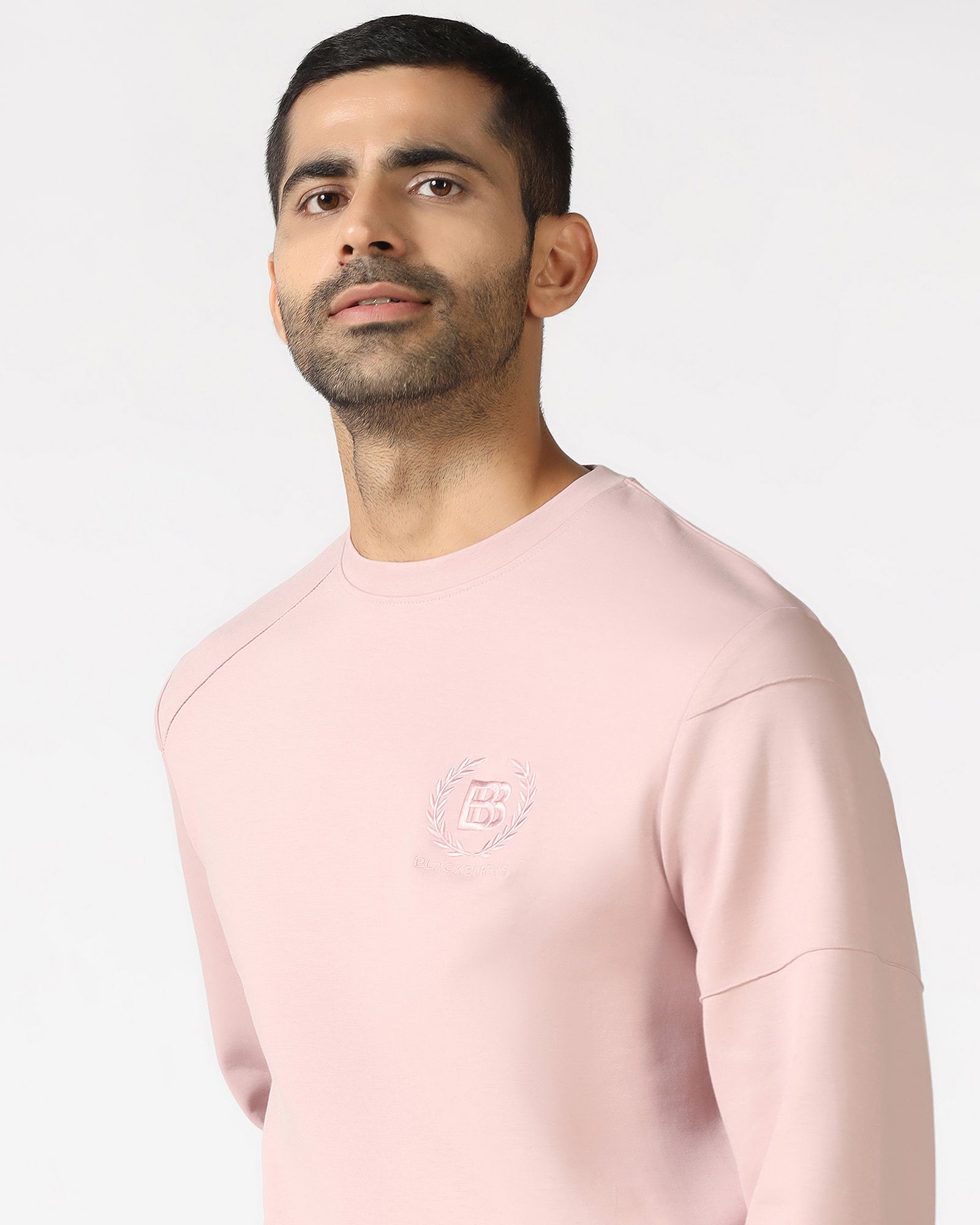 Dusty Pink Crew Neck Solid Sweatshirt - Dapper