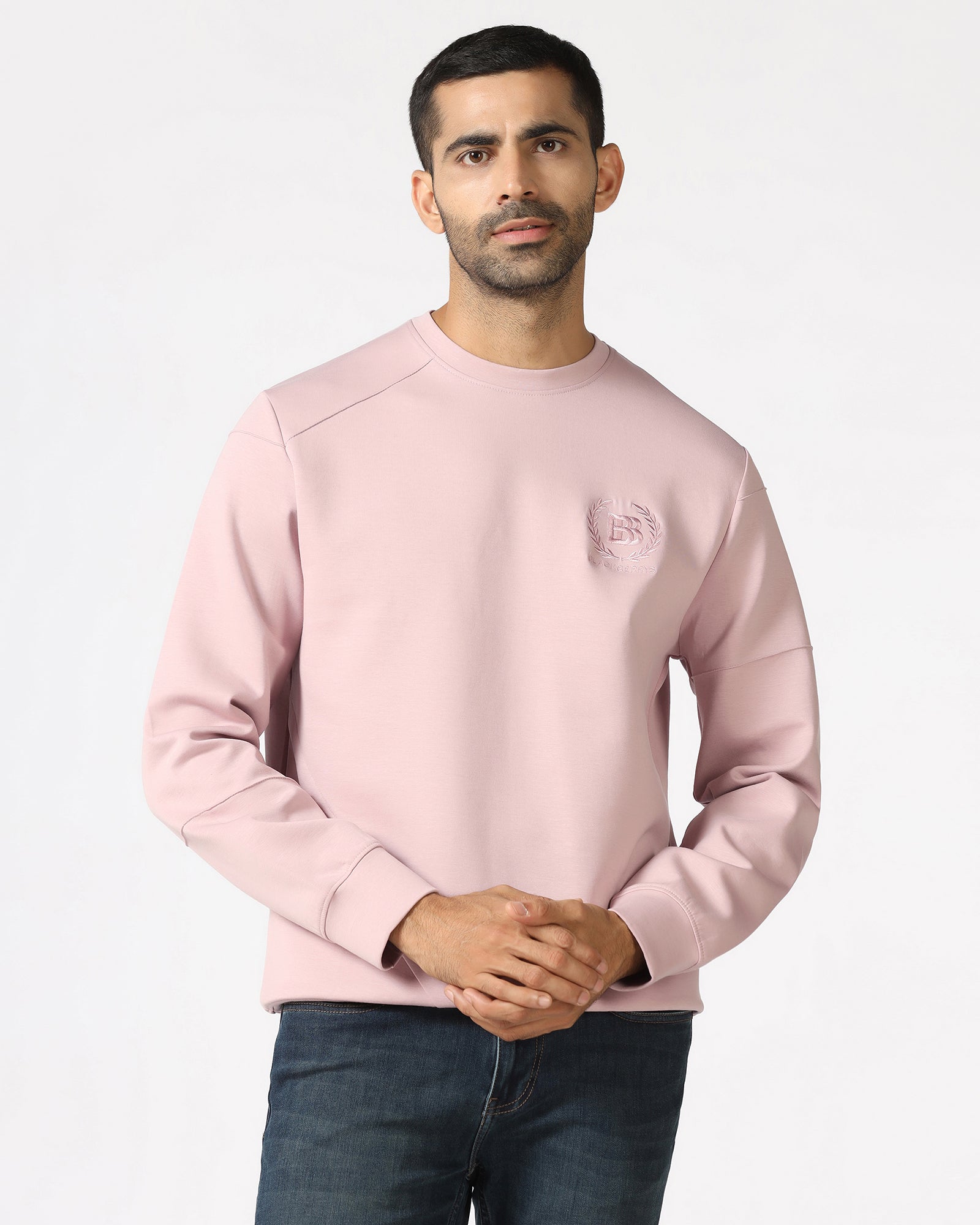 Dusty Pink Crew Neck Solid Sweatshirt - Dapper