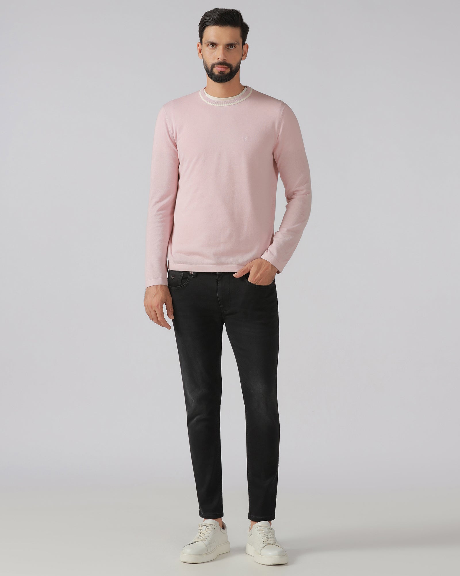 Dusty Pink Crew Neck Solid T-Shirt - Timber