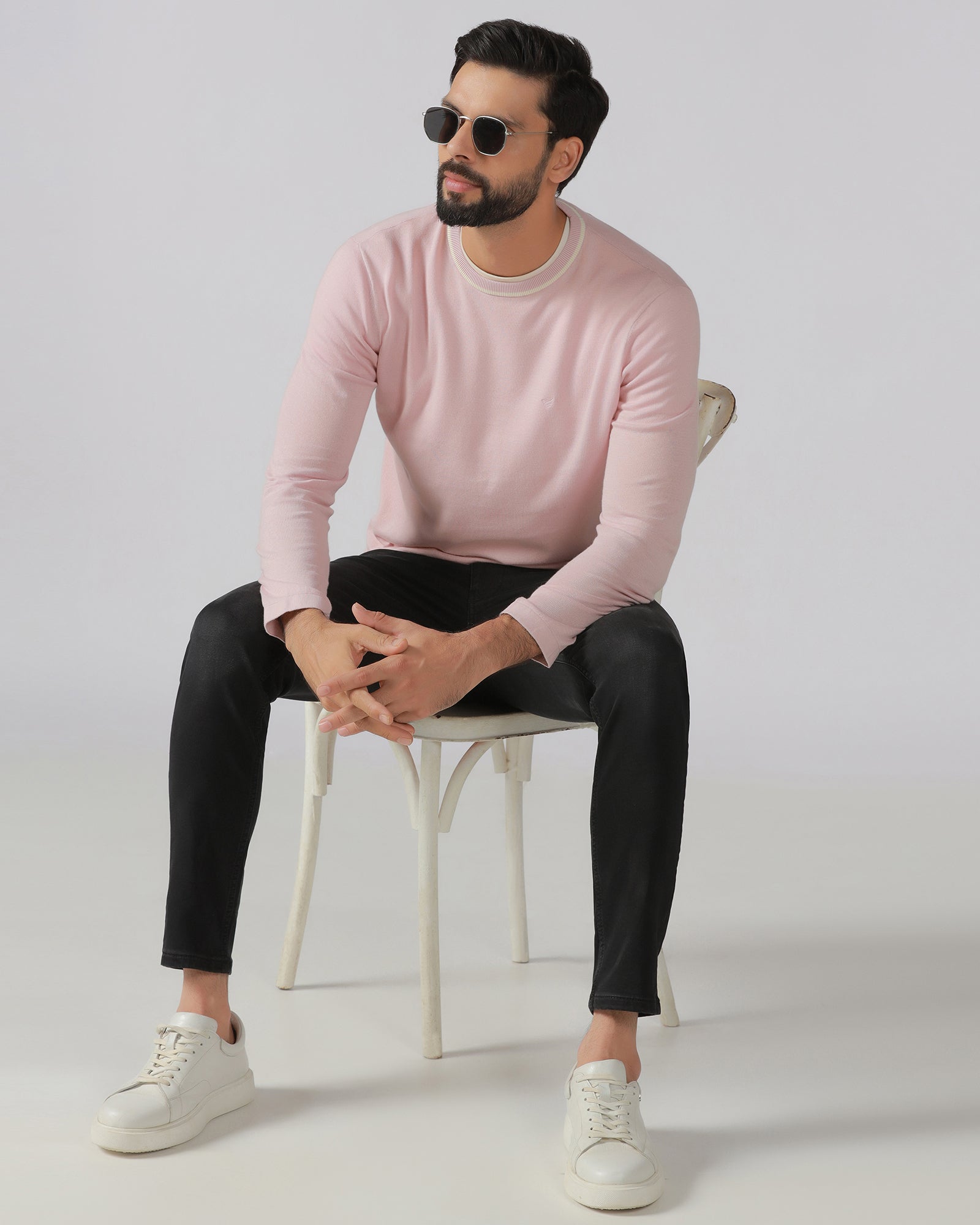 Dusty Pink Crew Neck Solid T-Shirt - Timber