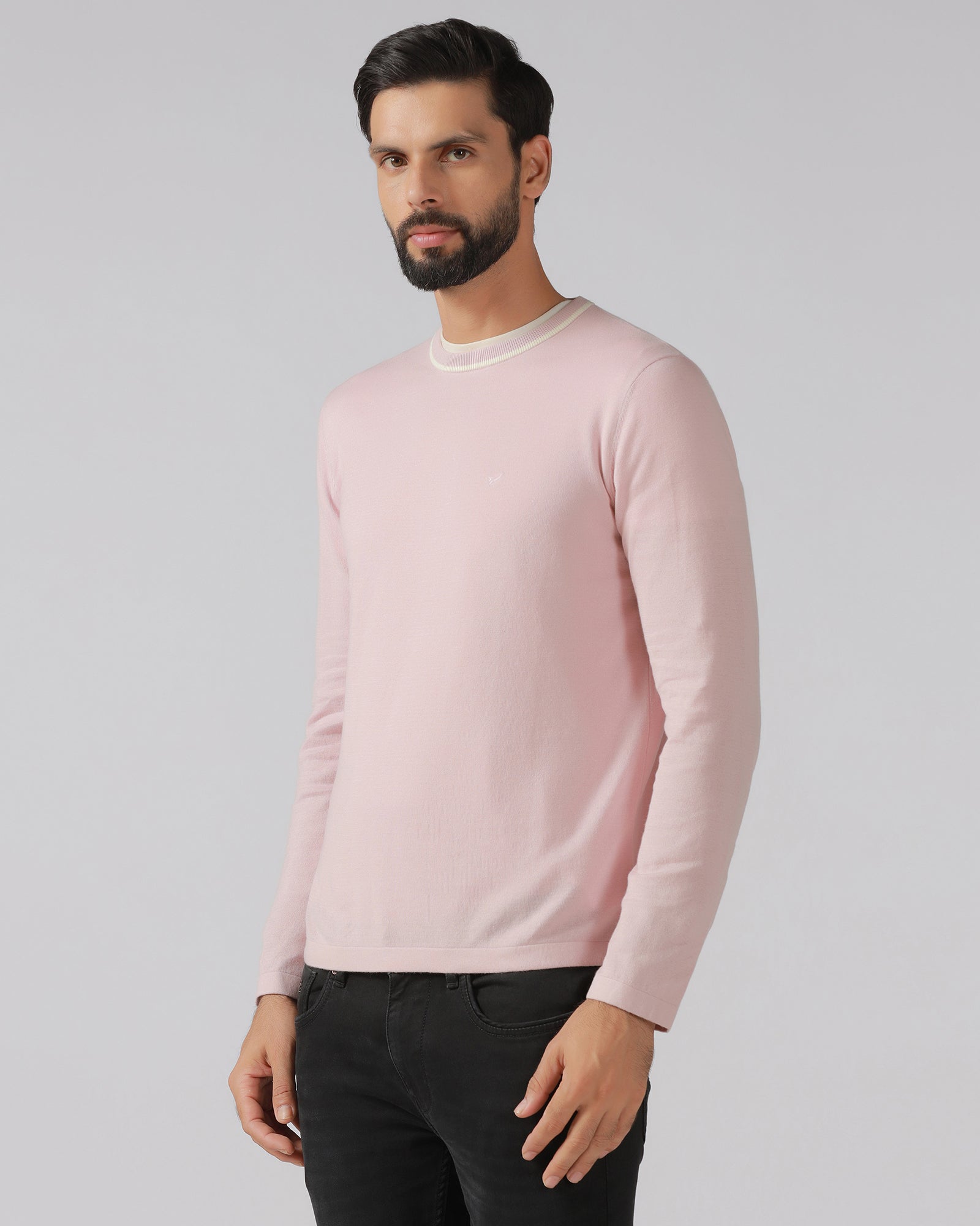 Dusty Pink Crew Neck Solid T-Shirt - Timber