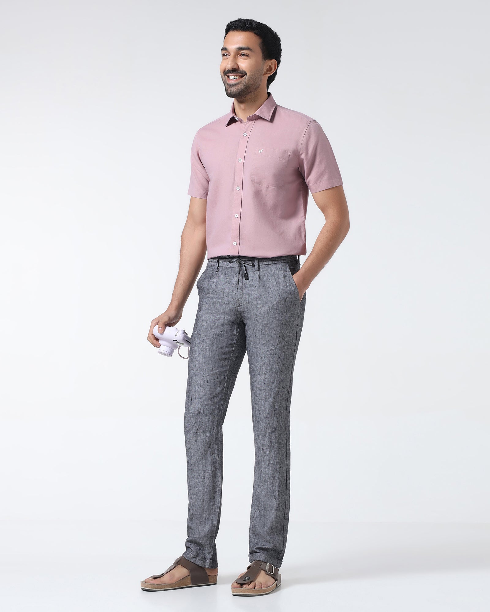 Dusty Pink Half Sleeve Linen Solid Shirt - Cleo