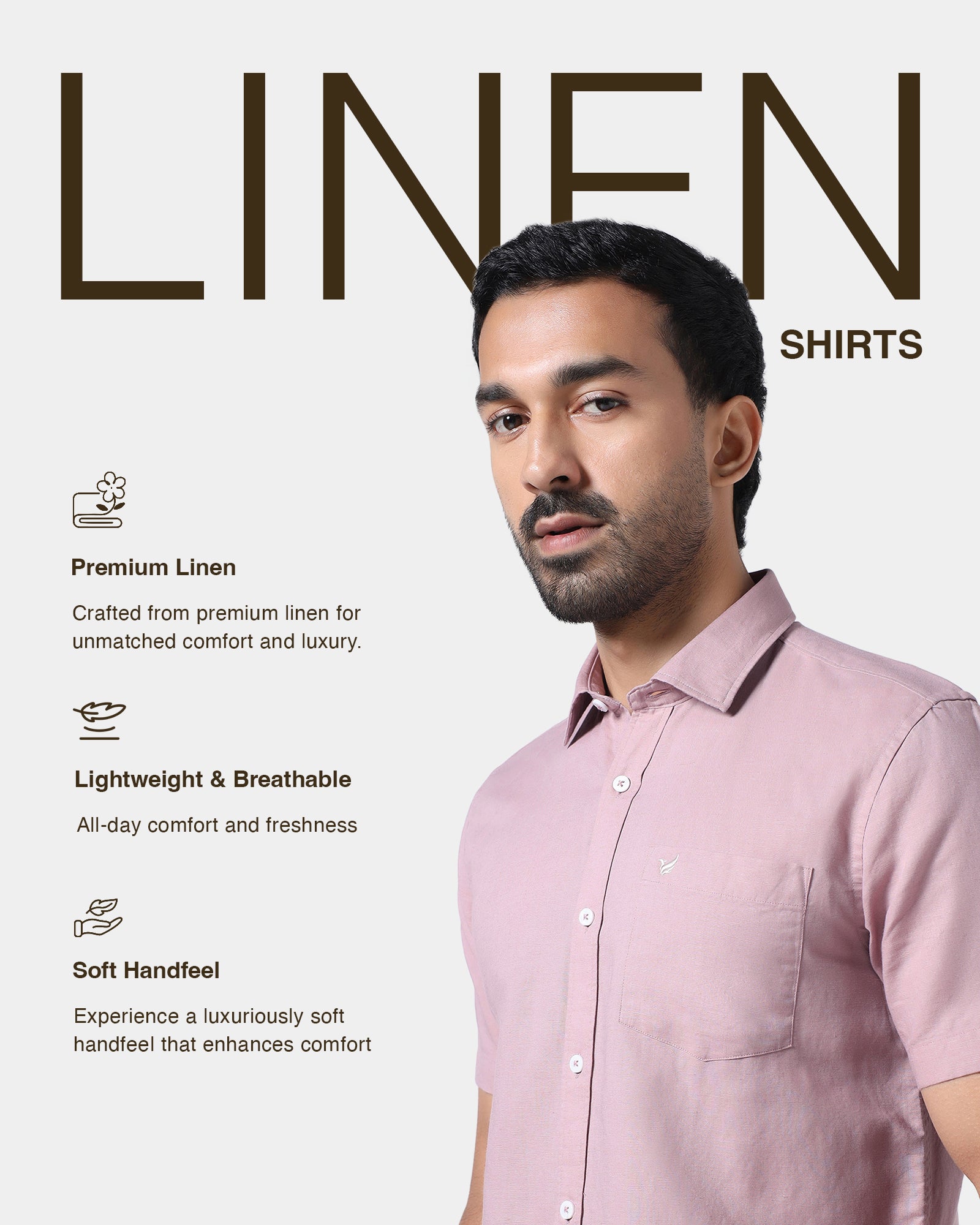 Dusty Pink Half Sleeve Linen Solid Shirt - Cleo