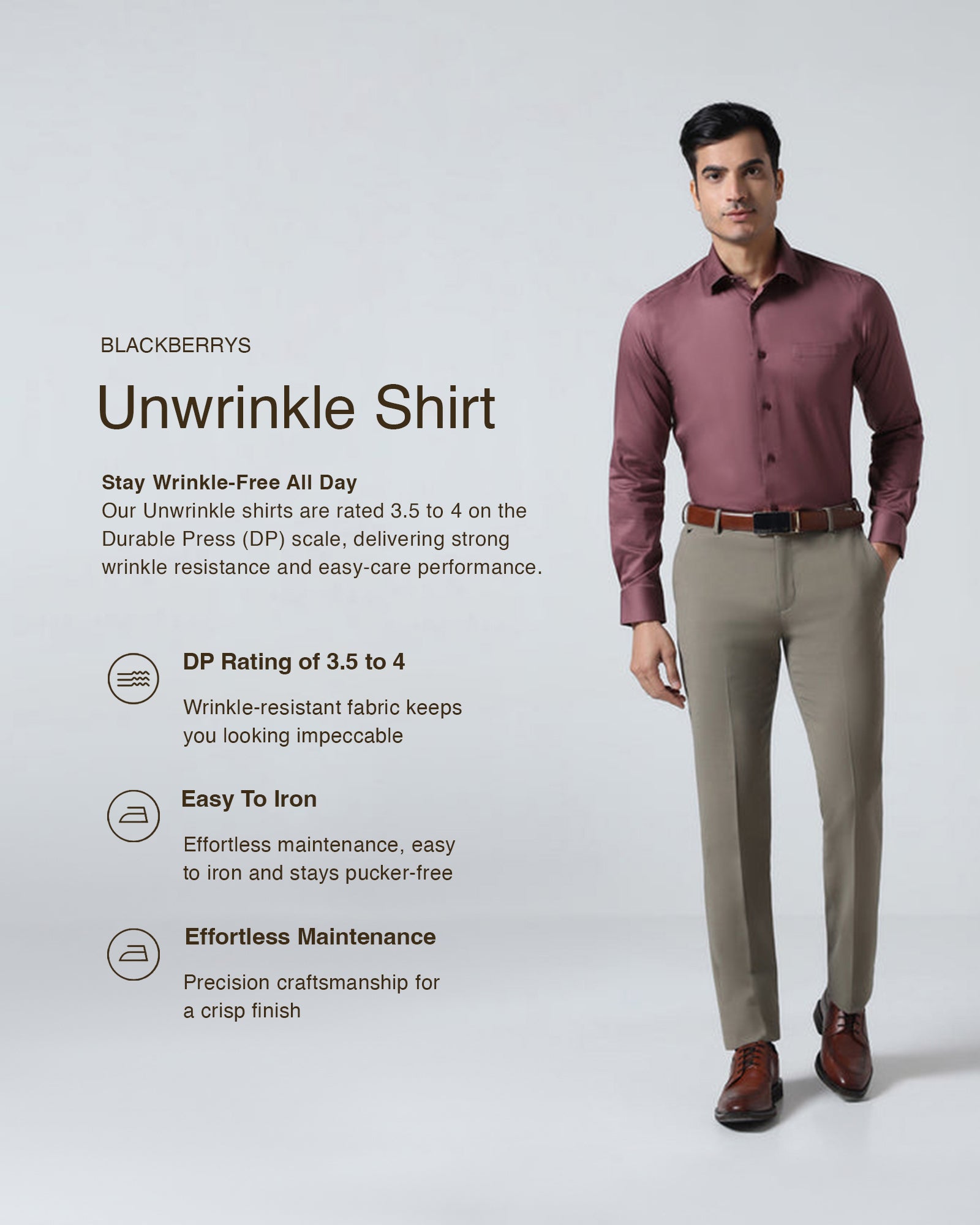 Dusty Pink Unwrinkle Solid Shirt - Sylvia