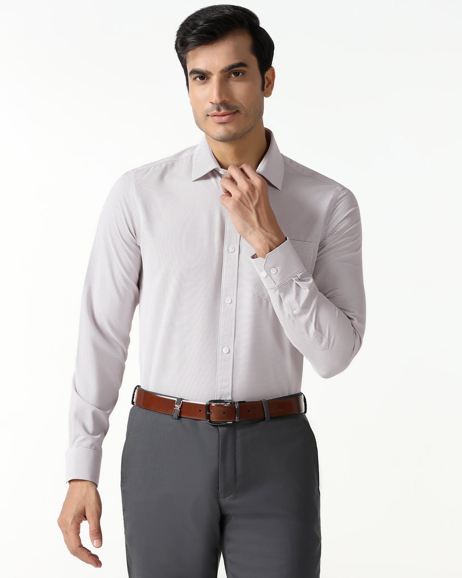 Dusty Pink Non Iron Textured Shirt - Rise