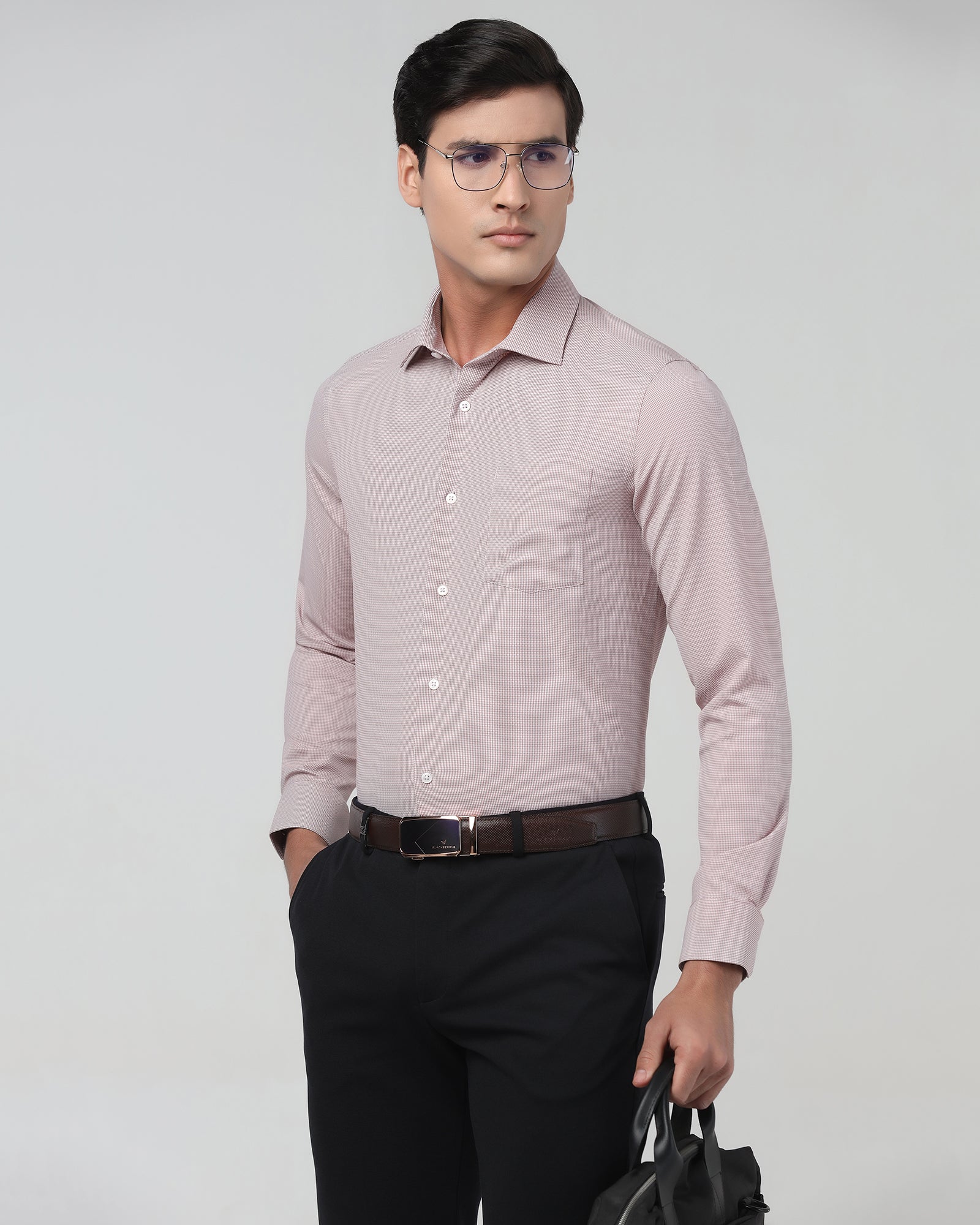 Dusty Pink Non Iron Textured Shirt - Russel E